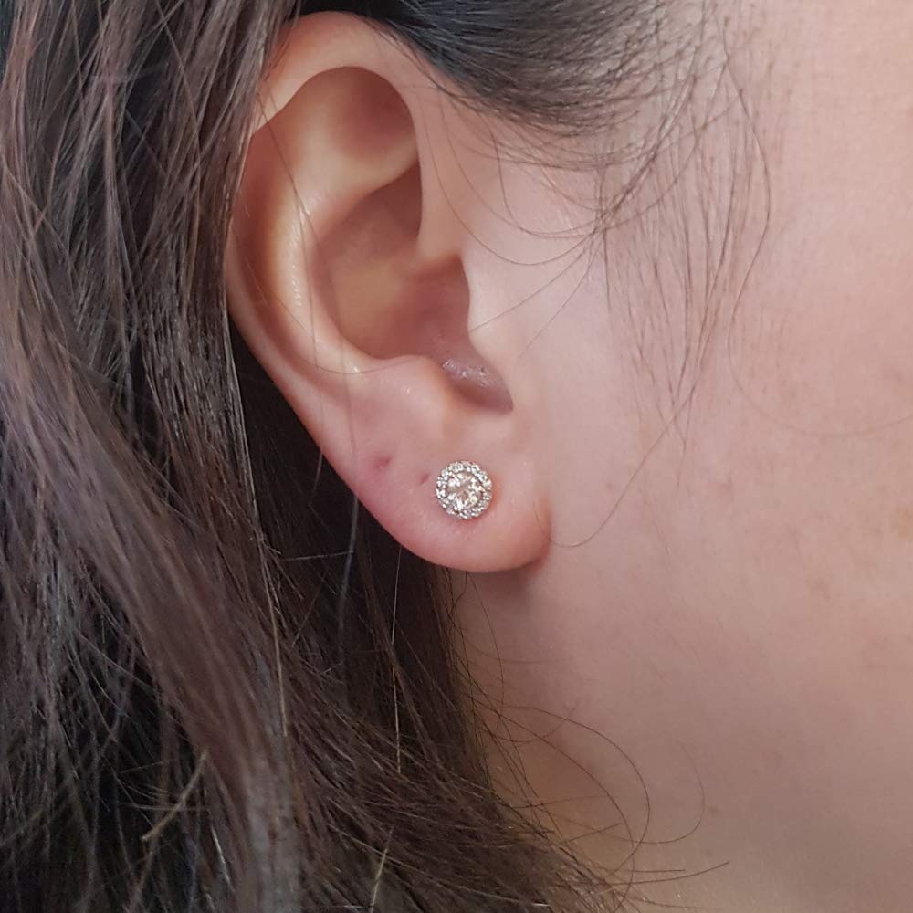 10K 14K 18K Solid Rose Gold Morganite & Diamond Halo Stud Earrings for Women - Elegant Gift for Anniversary, Valentine's Day & Special Occasions