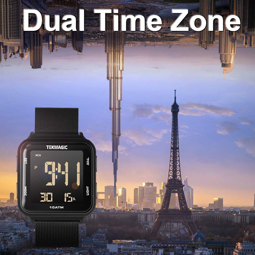 10 ATM Waterproof Digital Dive Watch - Stainless Steel Strap with Chronograph, Timer, Alarm, Calendar & Dual Time Display | Perfect for Scuba Diving, Swimming & Outdoor Sports
