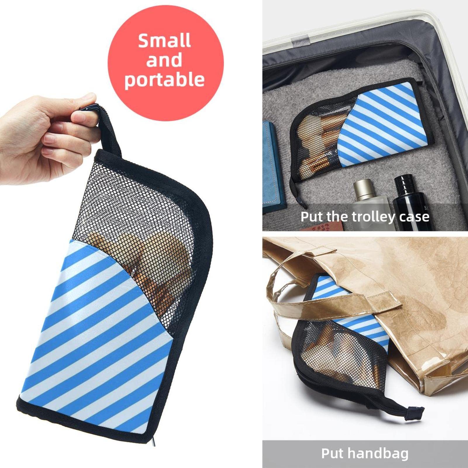 Premium Makeup Brush Organizer Bag with 12 Slots - Blue & White Stripe Travel Cosmetic Brush Holder Case - Perfect for Makeup Artists, Travel & Home Vanity Organization