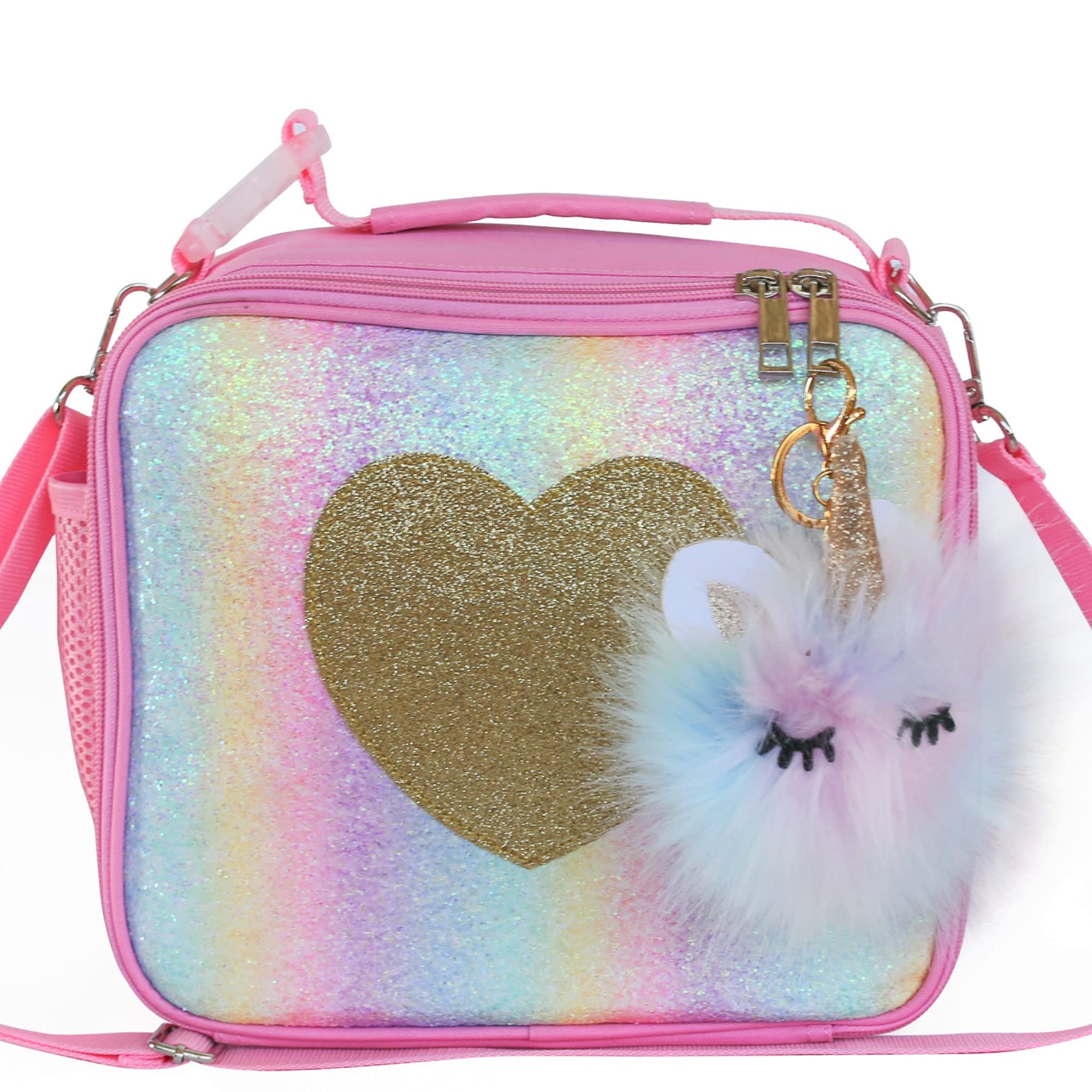 JOJOOKIDS Insulated Lunch Box for Girls - Glitter Rainbow Thermal Soft Lunch Bag, Easy to Clean & Safe, Perfect for School, Travel, Picnics & Outdoor Activities - Keeps Food Hot or Cold All Day