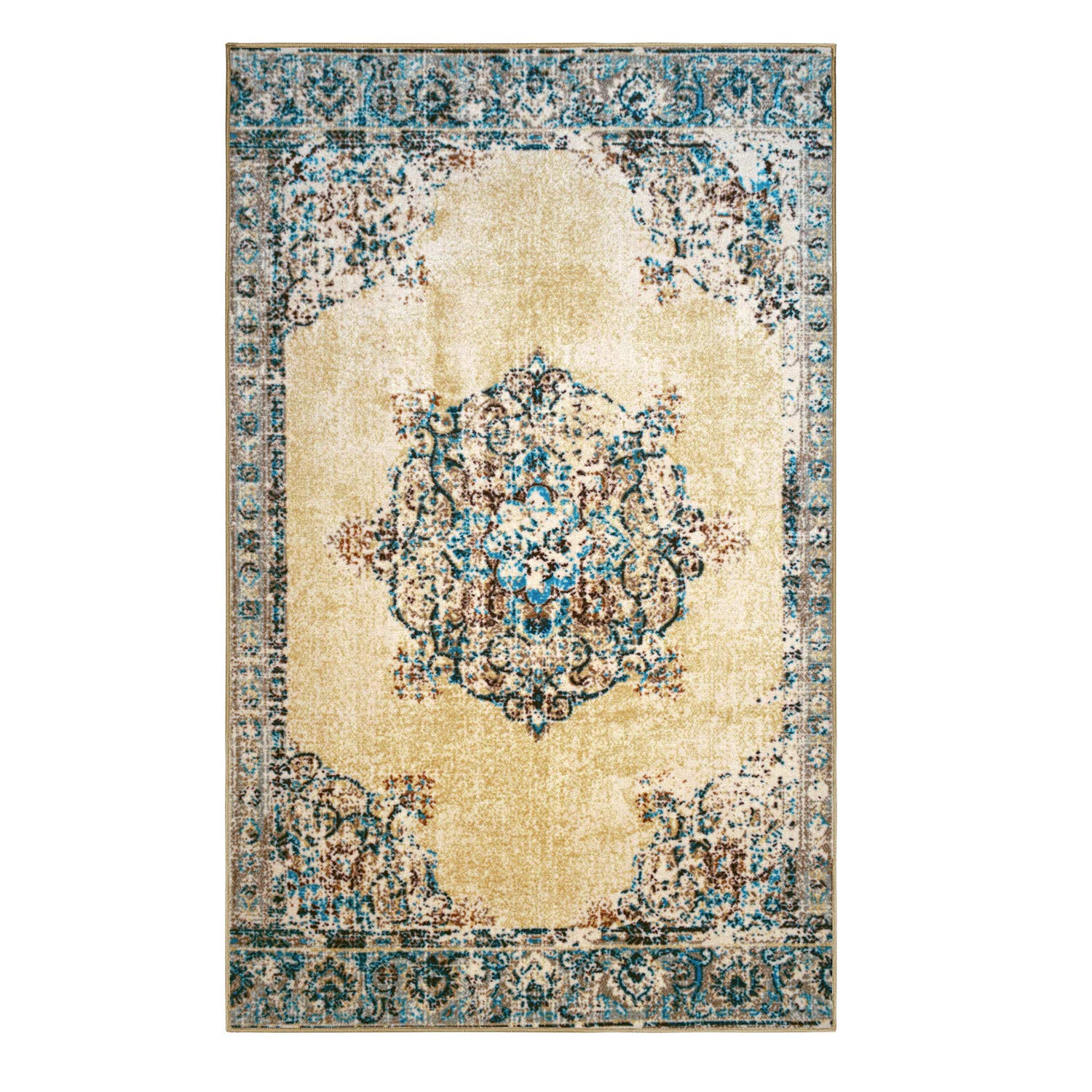 Premium Leura Persian Medallion Washable Area Rug - Non-Slip Foam Backing, Cream 8' x 10' - Perfect for Living Room, Bedroom, Office, Kitchen & Dining Room Decor | Decklan Collection | Easy to Clean & Maintain
