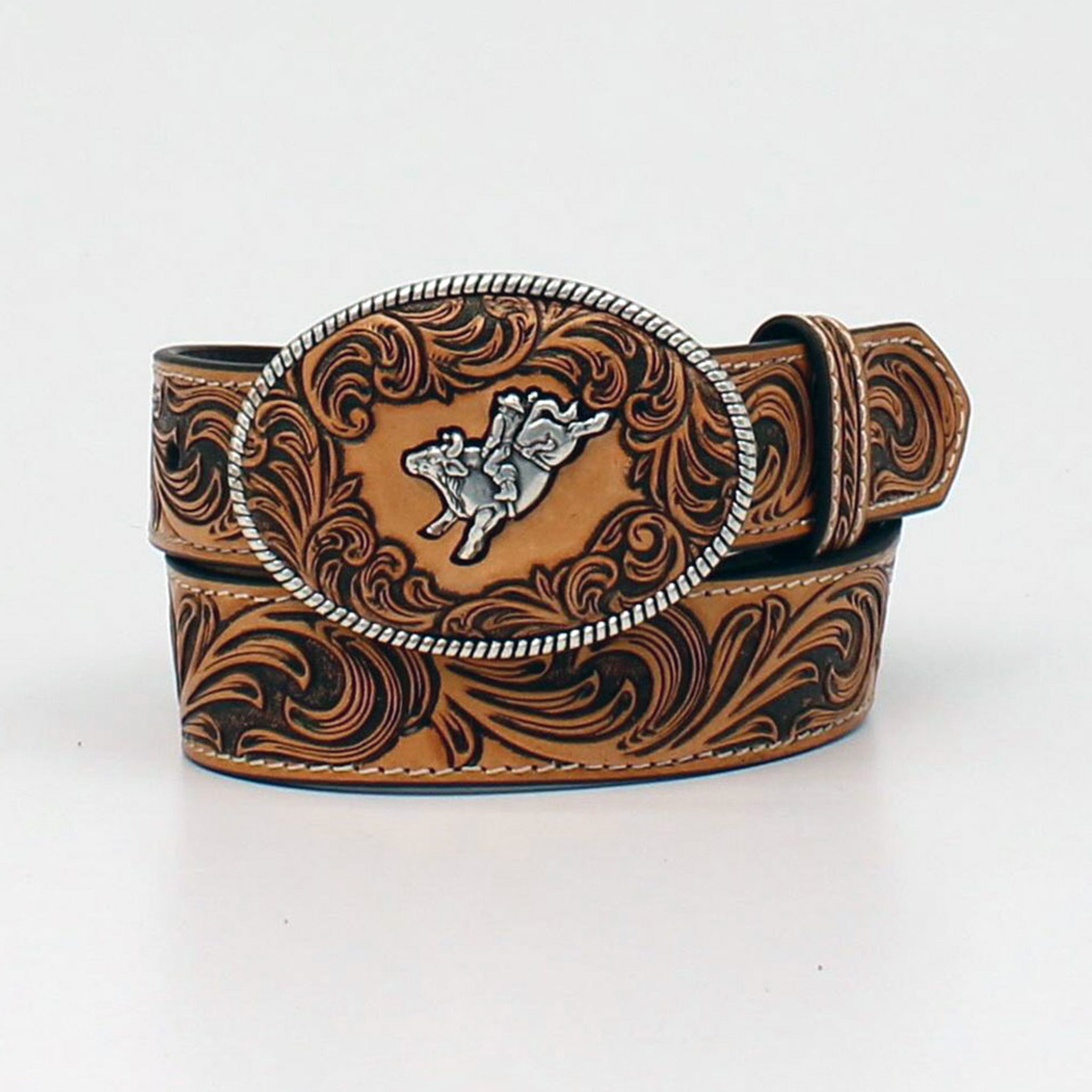 3D Floral Embossed Oval Bullrider Belt for Kids - Western Style Cowboy Belt for Boys & Girls - Perfect for Rodeo, Cowboy Parties & Western Fashion