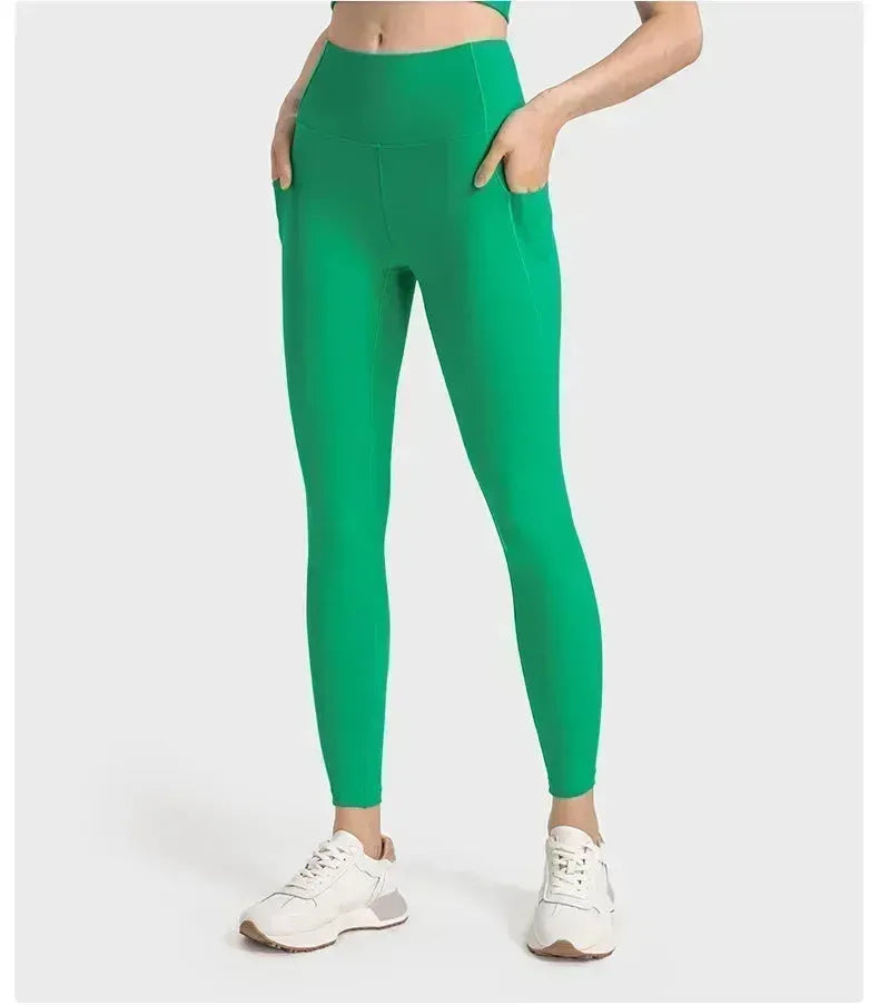High Waist Yoga Pants with Pockets - Lemon Align Hip Lift Gym Leggings for Women | Nude Fabric Workout Tights for Running, Fitness & Sports | Perfect for Yoga, Gym & Active Lifestyle