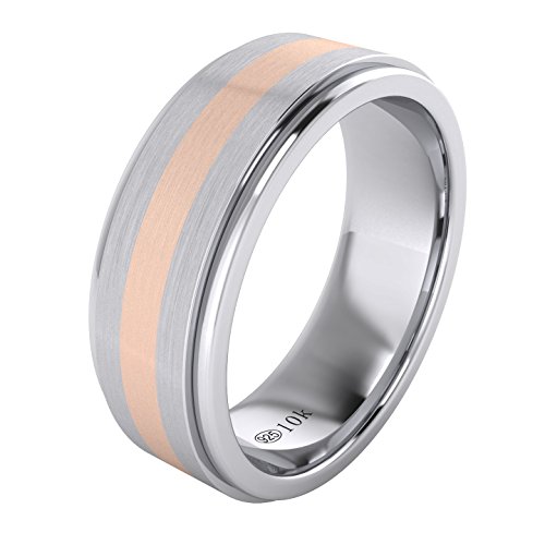 8mm Sterling Silver & Solid Gold Inlaid Men's Wedding Band - Comfort Fit Two Tone Ring for Grooms, Engagements & Anniversaries - Perfect for Everyday Wear & Special Occasions