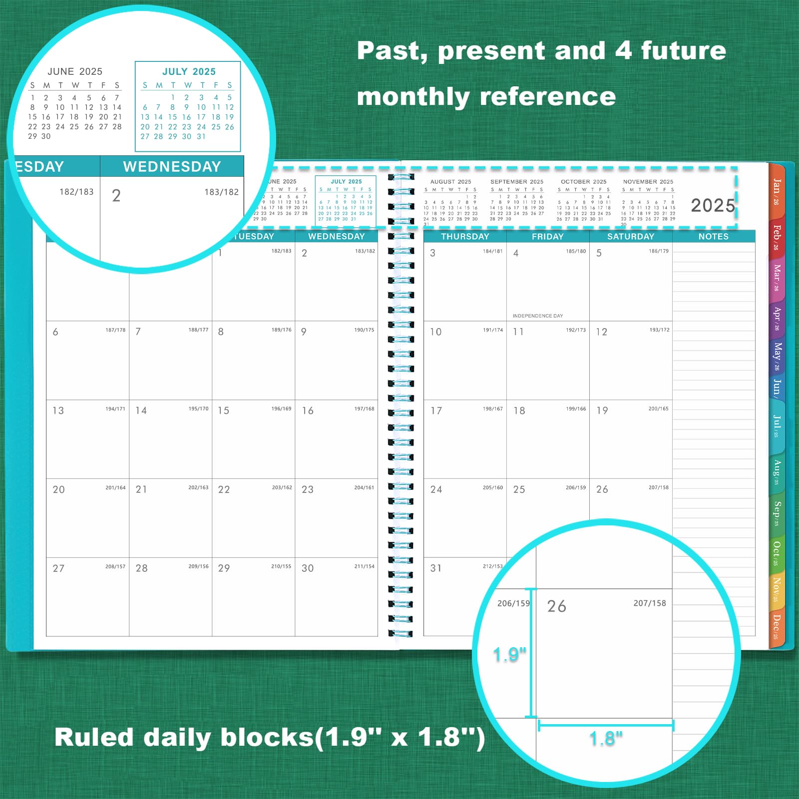 2025-2026 Monthly Planner with Twin-Wire Binding | July 2025 - December 2026 Academic Calendar | Includes Pockets, Contacts & Password Sections | Colorful Tabs & Waterproof Cover | 9