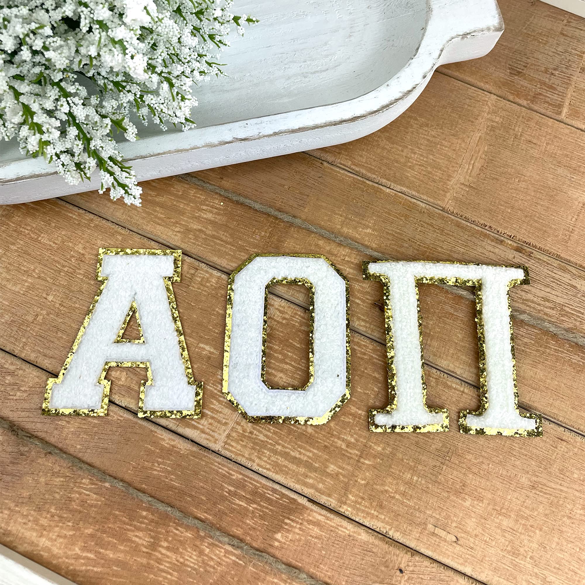 Alpha Omicron Pi Iron-On Greek Letter Chenille Patch Set - Sorority Sewing Supplies for Jackets, Bags & DIY Crafts - Perfect for Greek Life Events, College Apparel & Custom Gifts