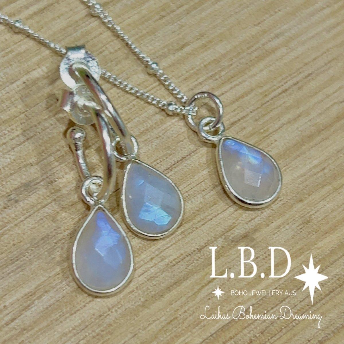 Laiha Bell Mini Droplet Moonstone Necklace - Dainty Sterling Silver Pendant Jewelry for Women | Perfect for Everyday Wear, Gift Giving & Special Occasions