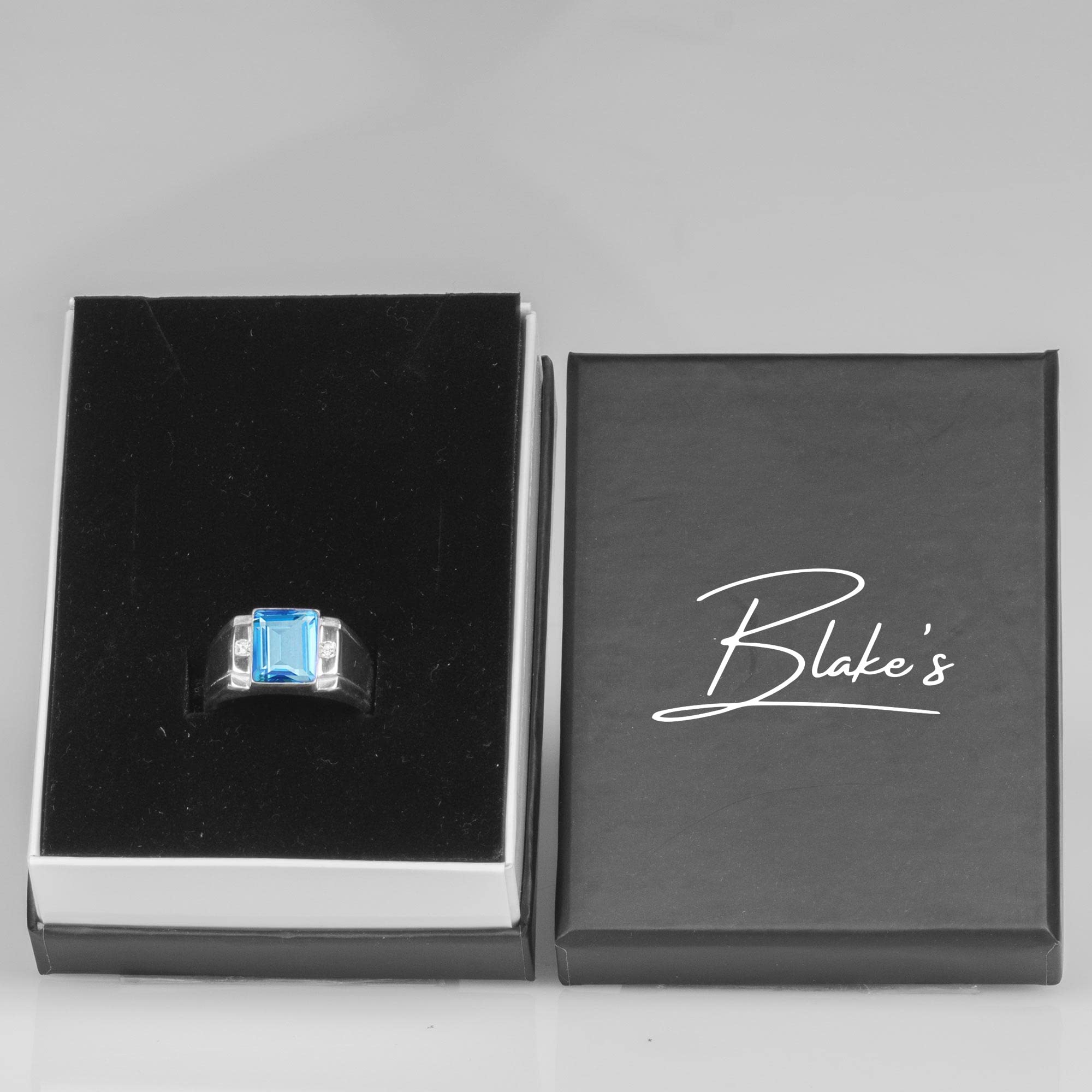Blake's Sterling Silver Men's Ring with 2 Diamond Accents & Baguette Sapphire/Emerald/Ruby/Citrine/Amethyst/Topaz Options - Size 5-15 - Fine Jewelry Gift for Him - Perfect for Weddings, Anniversaries & Special Occasions