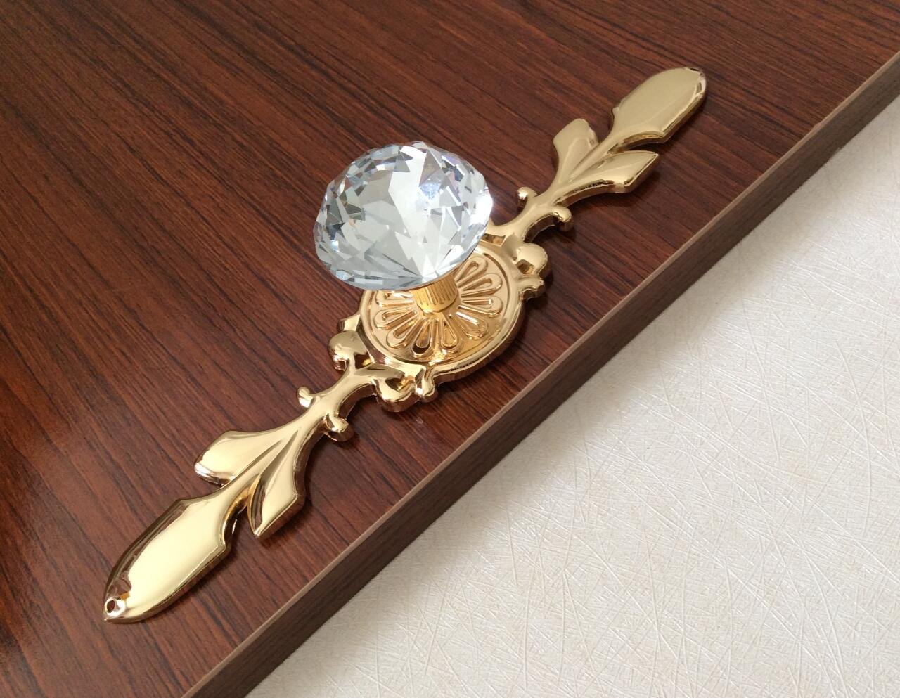 Gold Crystal Drawer Pulls - Clear Glass Cabinet Knobs with Back Plate - Elegant Dresser Handles for Bedroom & Bathroom Furniture - Large Decorative Pulls for Drawers & Cabinets