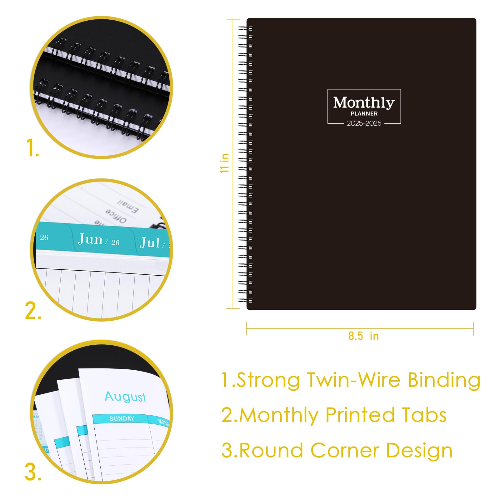 2025-2026 Monthly Planner with Tabs & Pocket | July 2025 - December 2026 | 18-Month Organizer with Contacts/Passwords Section | 8.5