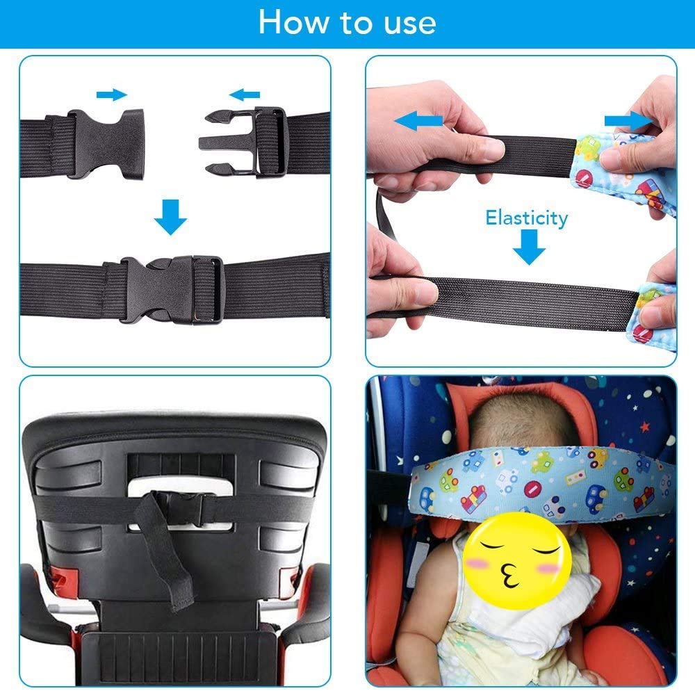 Holoras Adjustable Baby Car Seat Head Support - Toddler Neck Pillow for Stroller & Car Safety - Soft & Comfortable Infant Headrest (Blue) - Perfect for Long Trips & Newborn Travel Comfort