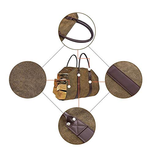 Heavy Duty Waxed Canvas Firewood Log Carrier Tote Bag - Durable Firewood Holder for Indoor Fireplace, Outdoor Camping & Wood Stove Accessories - Perfect for Hauling Firewood, Kindling & Hay