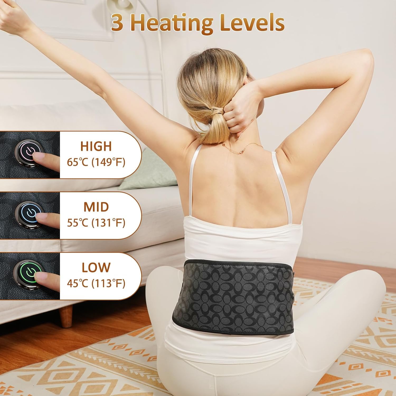 UTK Cordless Far Infrared Heating Pad for Lower Back Pain Relief - Wireless Heating Belt with 3 Heat Settings up to 149°F for Waist, Lumbar & Abdomen - Perfect for Home, Office & Travel Use