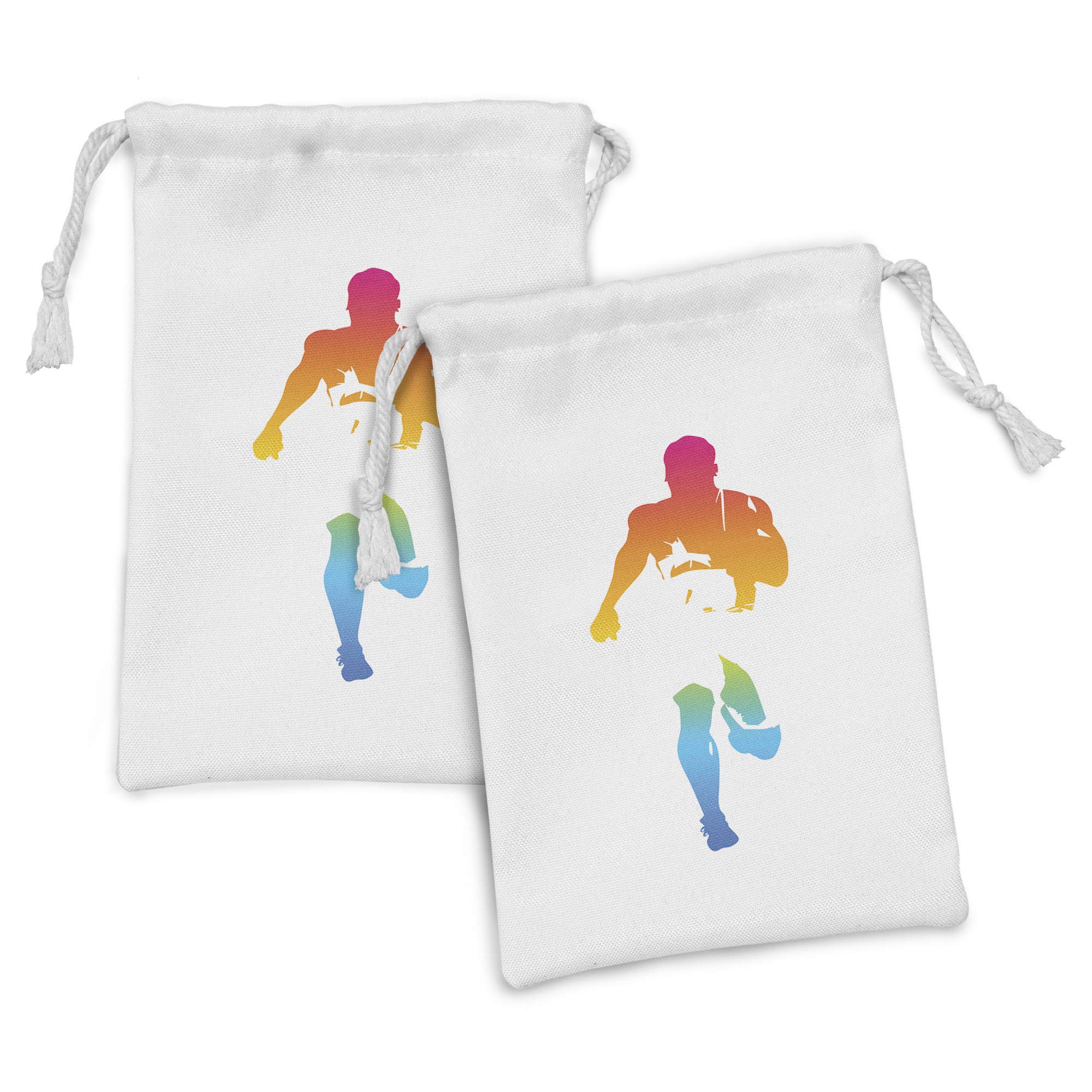 Ambesonne Running Fabric Pouch Set of 2 - Colorful Sprinter Athlete Design Small Drawstring Bag for Gym, Travel & Toiletries (9