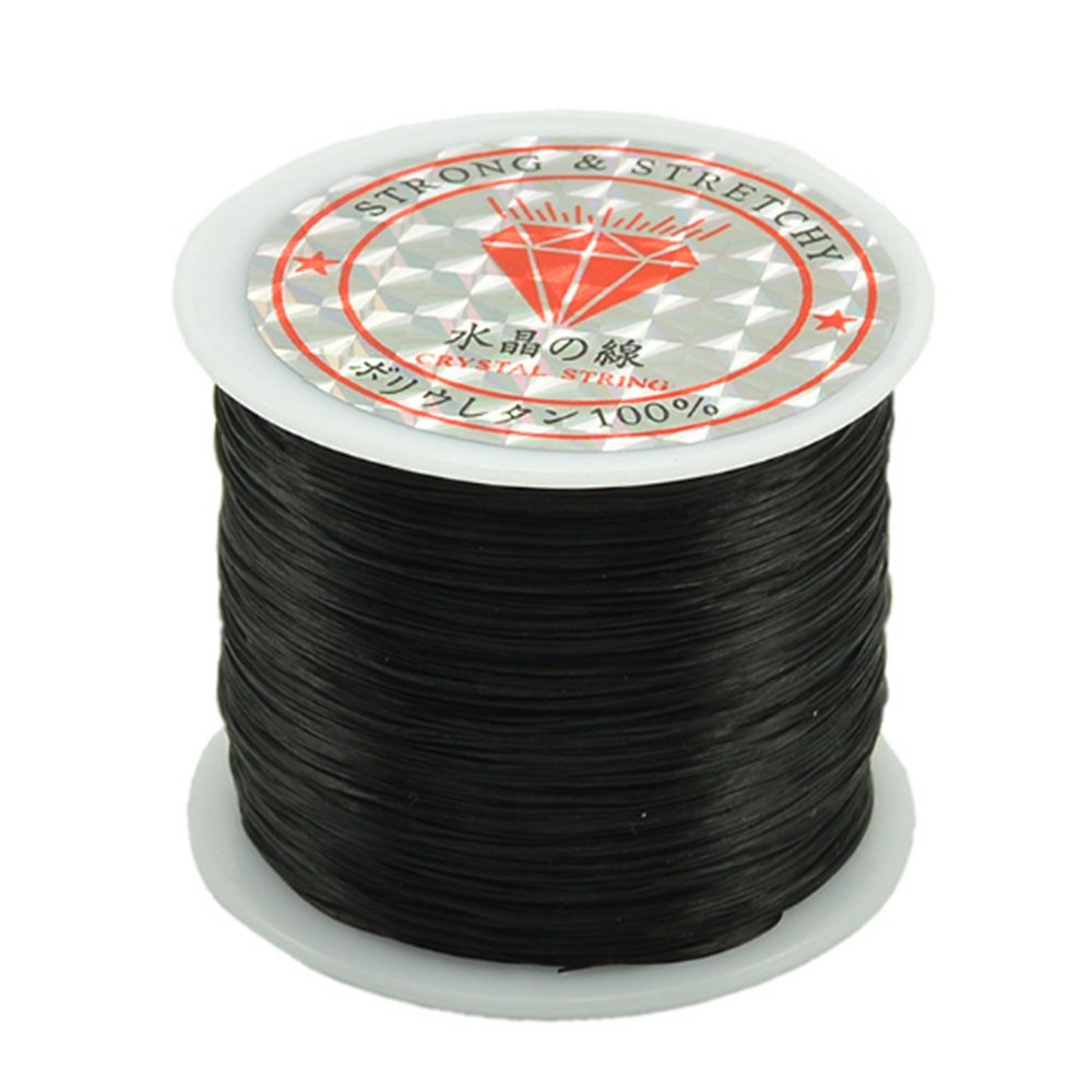 Stretchy Elastic Beading Cord 0.5mm - Crystal Clear Jewelry String for DIY Bracelets, Necklaces & Crafts - 50m Roll (Black) - Perfect for Kids, Women & Men Jewelry Making, Friendship Bracelets & Bead Art Projects