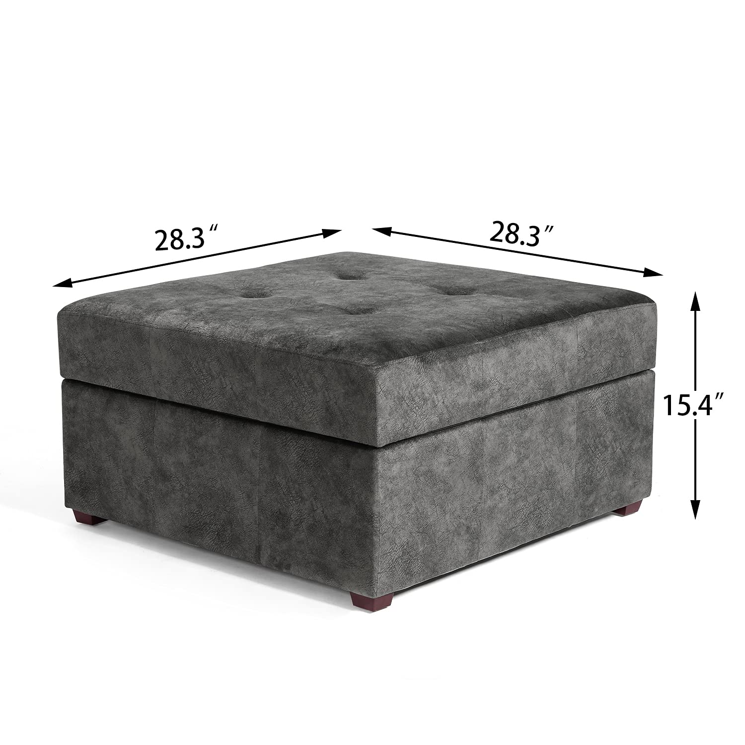 Homebeez Storage Ottoman Bench - Tufted Fabric Coffee Table Footstool with Wood Legs, Multi-Functional Footrest for Living Room (Black Gray) | Perfect for Small Space Storage & Extra Seating