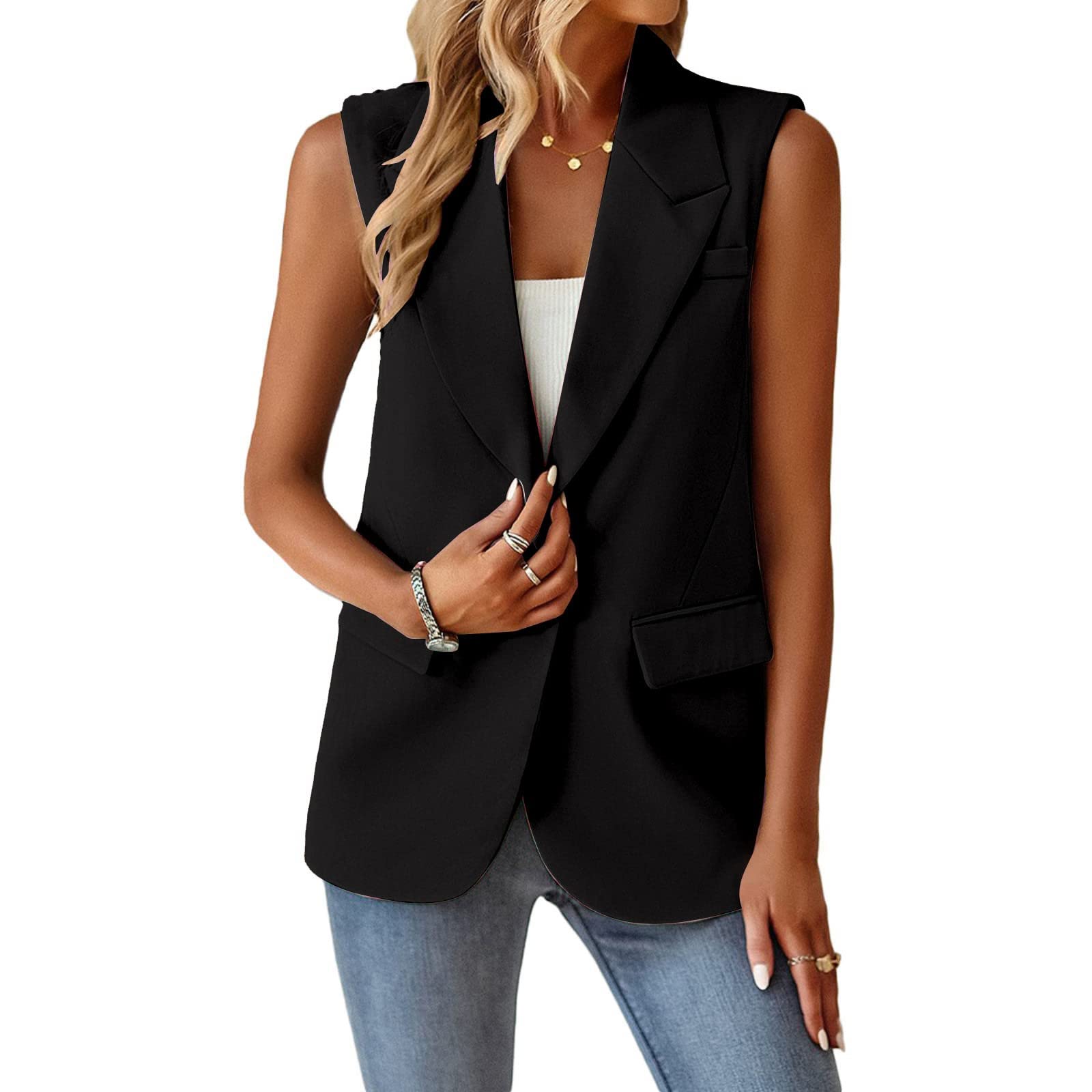 Women's Lightweight Sleeveless Blazer Jacket - 2024 Summer Business Casual Vest for Office Work & Professional Outfits | Perfect for Meetings, Interviews & Smart Casual Dressing