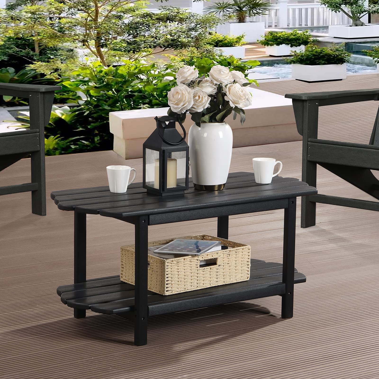 Adirondack Outdoor Patio Table - 2 Tier Black Coffee Table for Backyard, Poolside, Garden & Deck | Durable Weather-Resistant Irregular Design for Outdoor Relaxation & Entertaining