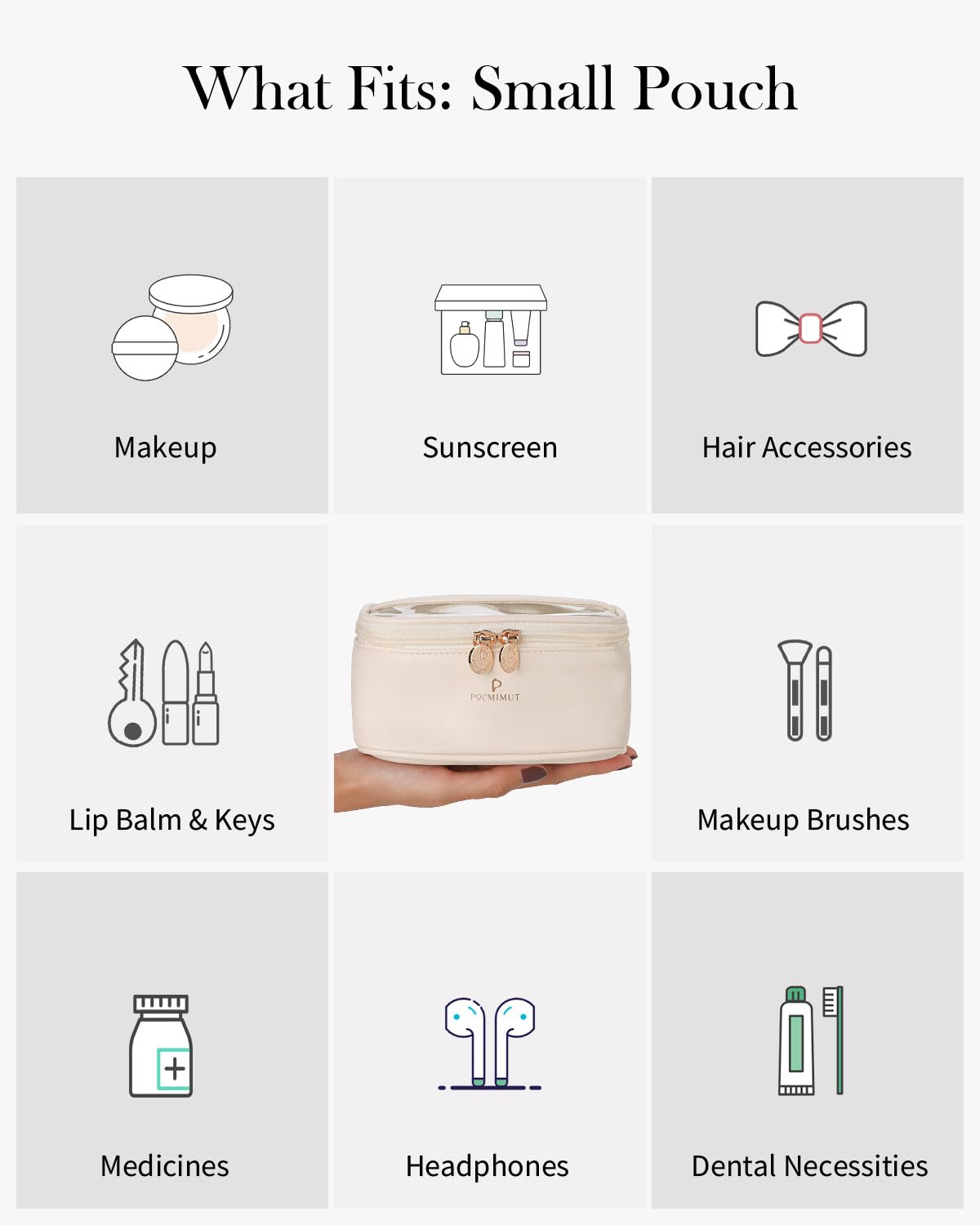 Pocmimut Clear Makeup Bag for Women - Waterproof Travel Cosmetic Organizer | Portable Toiletry Bag for Car, Gym & Vacation Essentials (Beige)