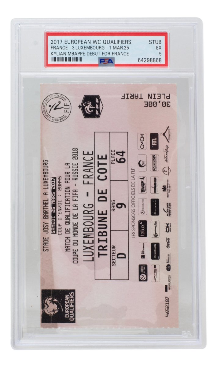 PSA EX 5 Graded Kylian Mbappe World Cup Qualifier Debut Ticket Stub - March 25, 2017 Match Collectible for Soccer Memorabilia Fans & Sports Collectors