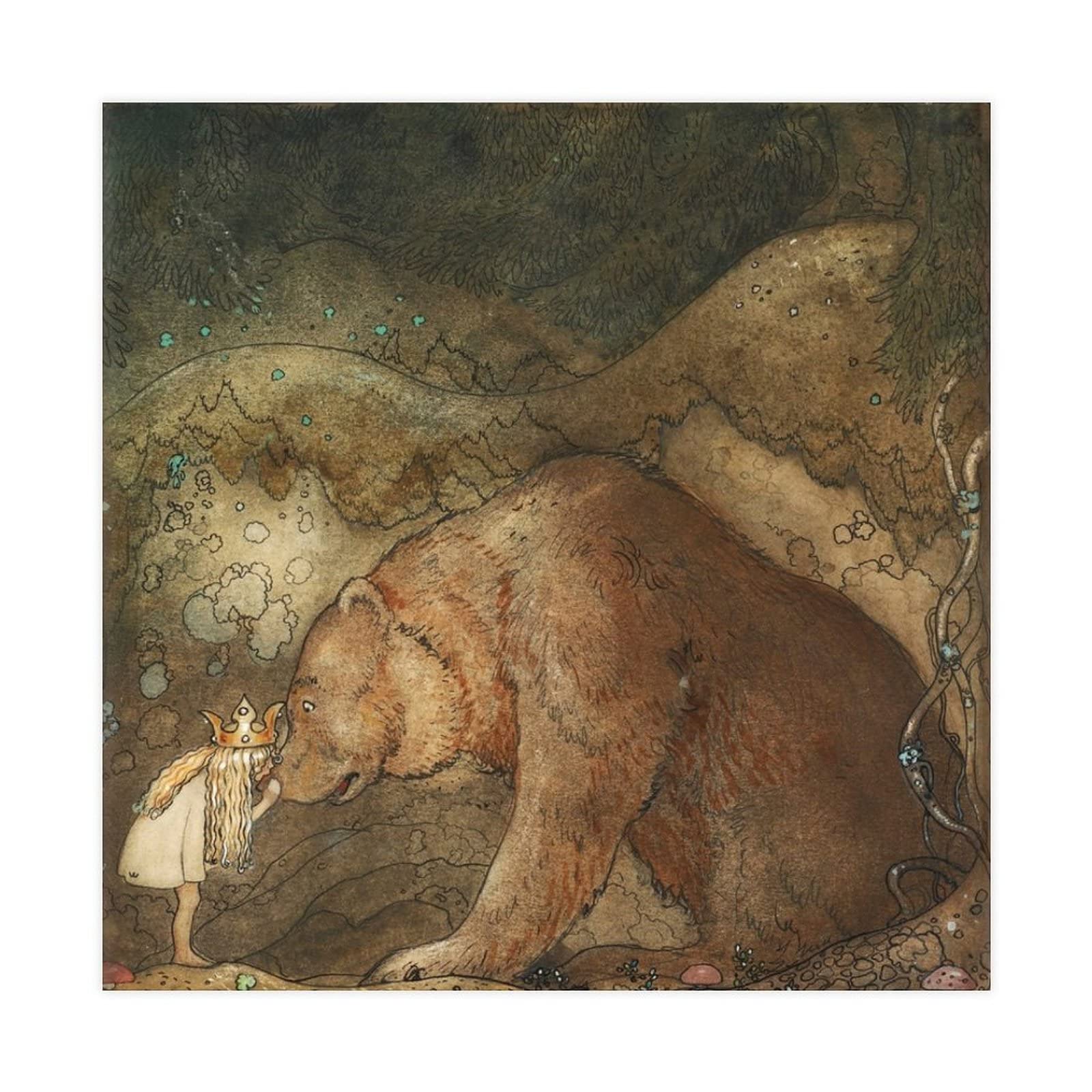 John Bauer Poor Little Bear Illustration Poster - 12x12 Inch (30x30cm) Unframed Canvas Wall Art Print for Living Room, Bedroom & Office Decor - Perfect for Nordic Style Homes and Children's Rooms