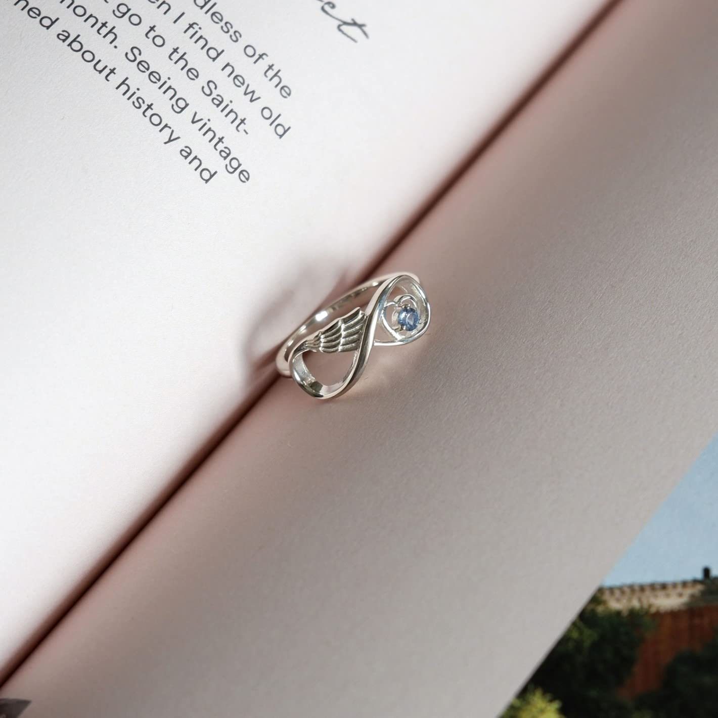 Personalized Engraved Sterling Silver Angel Wing Ring for Mom - Custom Name Mother's Day Gift with Birthstone | Memorial Jewelry for Pregnancy Loss, Mother-Daughter Bonding & Special Occasions