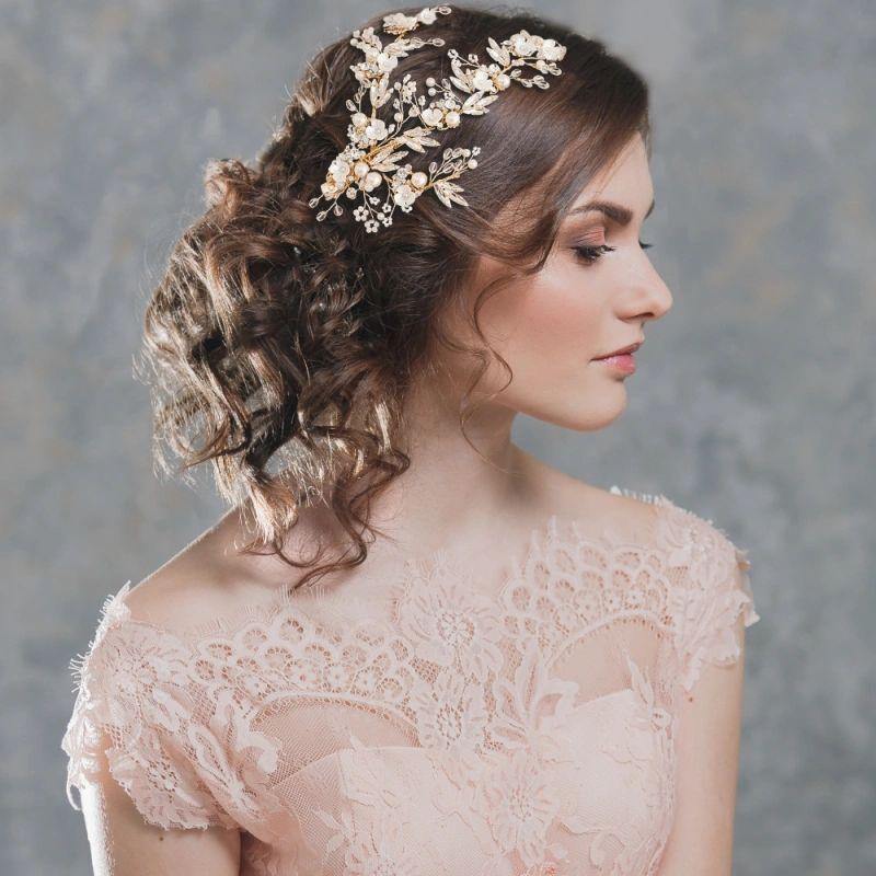 Elegant Gold Bridal Hair Vine Headpiece - 7418 Gold Wedding Hair Accessory for Brides, Bridesmaids & Special Occasions