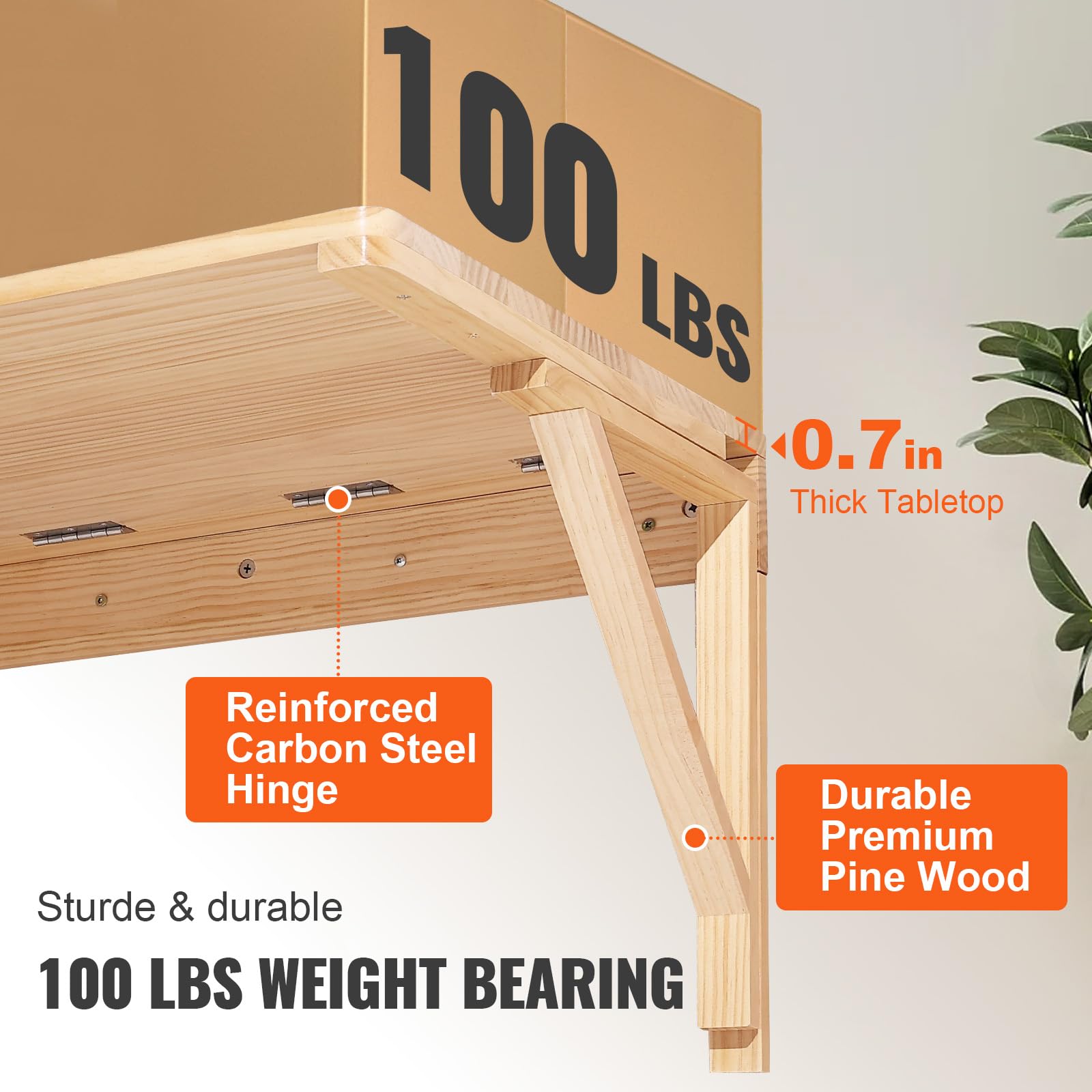 VEVOR Wall Mounted Folding Table - Solid Wood Drop Leaf Floating Desk for Small Spaces (31.5