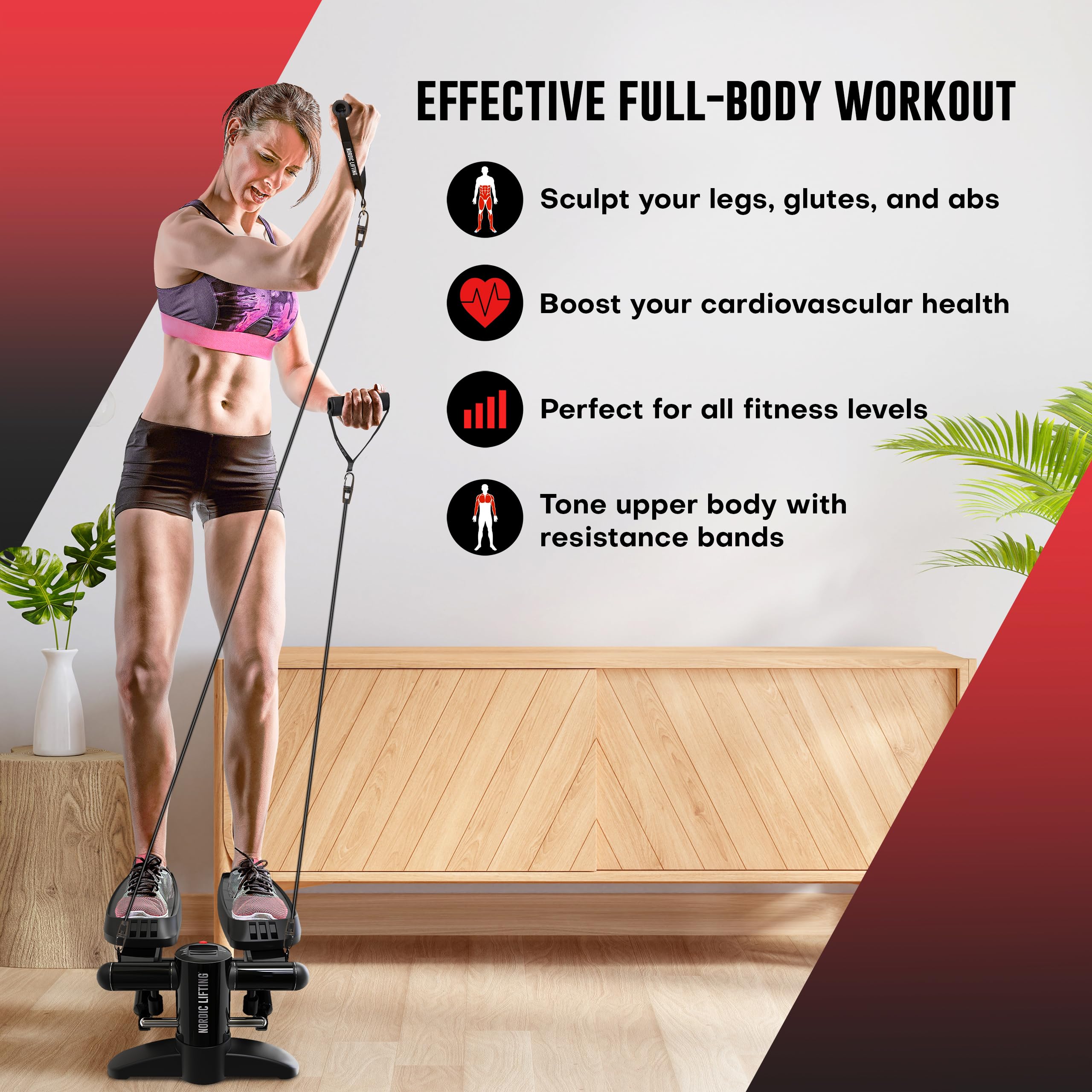 Nordic Lifting Mini Stepper & Stair Climber Machine with Resistance Bands - 330 LBS Capacity, Non-Slip Foot Pads & LCD Monitor - Compact Home Gym Equipment for Cardio Workout, Weight Loss & Stair Climbing Training