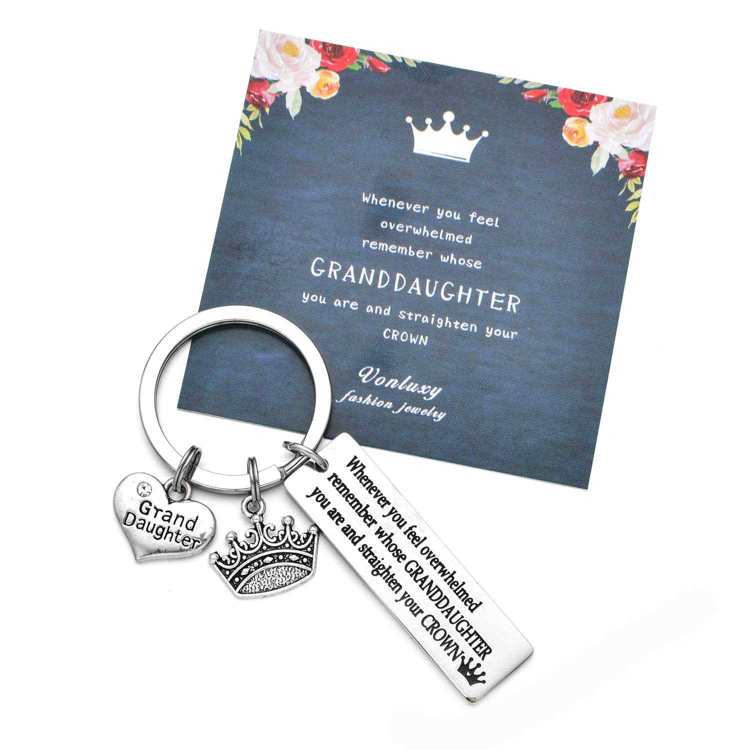 Vonluxy Personalized Stainless Steel Engraved Keychain - Inspirational Gift for Women, Mom, Granddaughter - Birthday, Anniversary, Graduation Present - Perfect for Daily Use, Travel & Keepsake