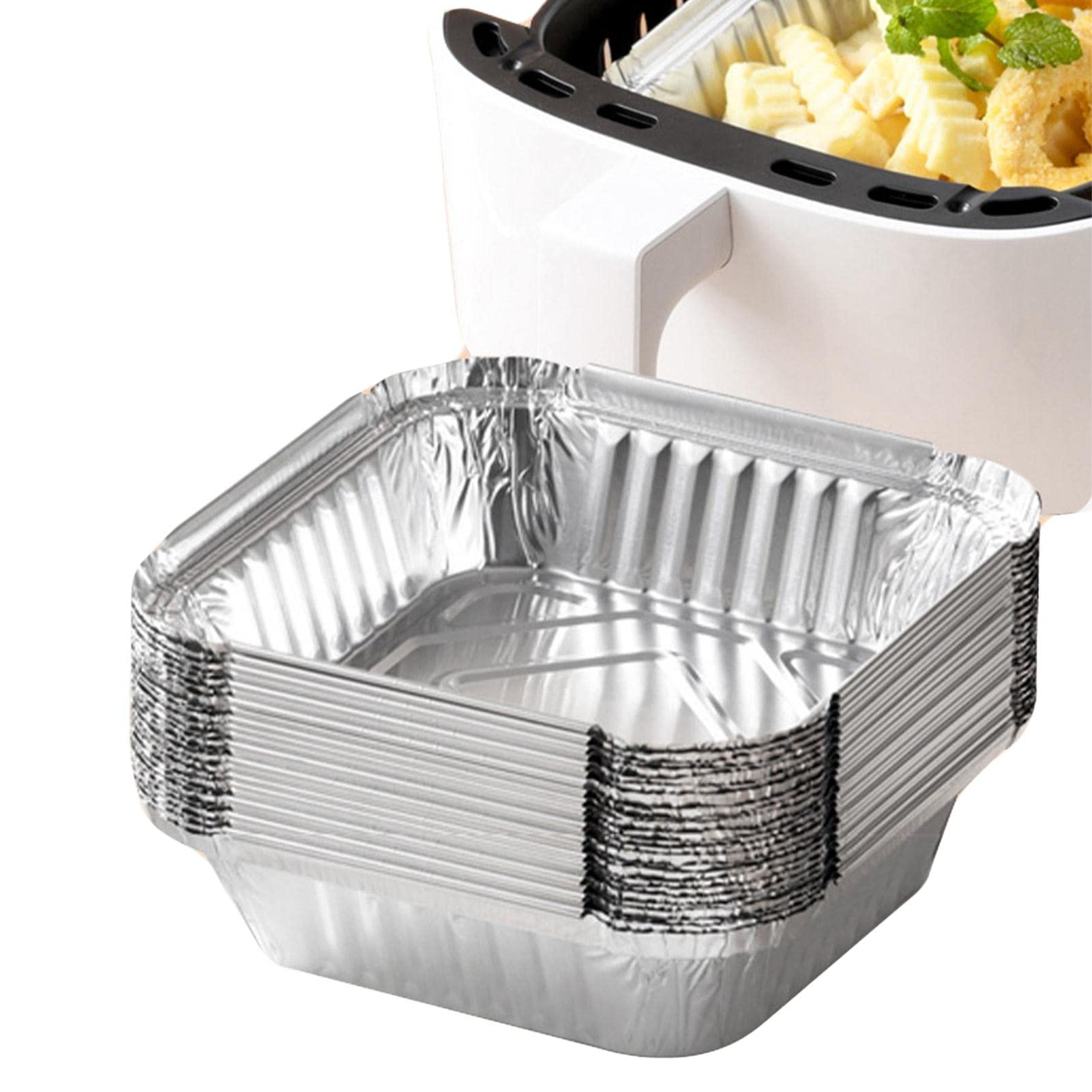 LAFANDE 20-Pack Rectangle Aluminum Pans for Air Fryer - Reusable Baking Trays for Cooking, Grilling & Roasting - Perfect for Meal Prep, Party Serving & Food Storage