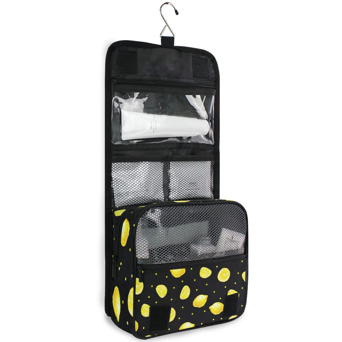 Senya Hanging Travel Toiletry Bag Kit - Waterproof Cosmetic Organizer for Men & Women (Yellow Lemons) - Perfect for Camping, Gym, Business Trips & Vacation Essentials