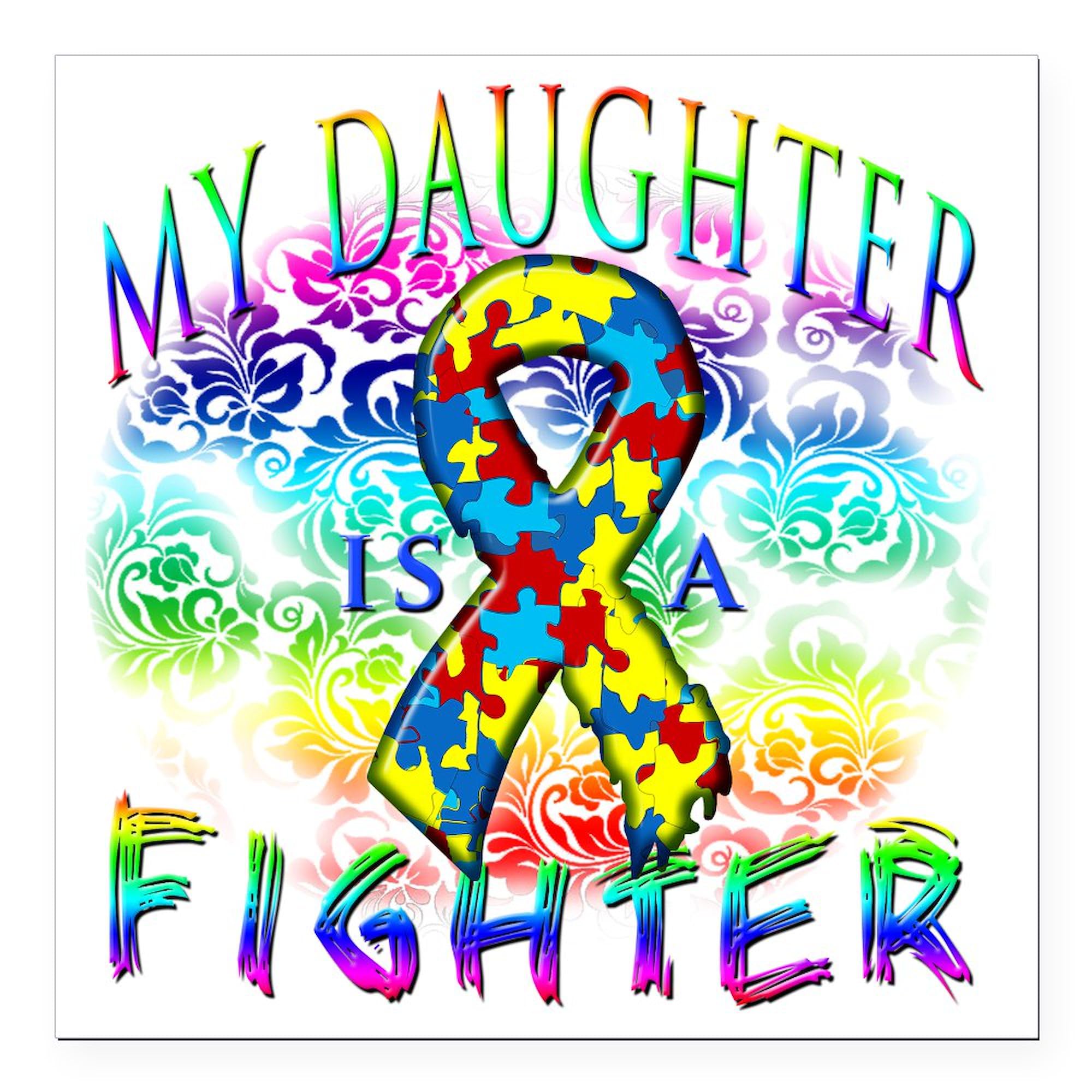 My Daughter Is A Fighter - 3x3 Inch Square Car Magnet - Strong Magnetic Bumper Display - Perfect for Parents to Show Support on Cars, Trucks, and Vehicles