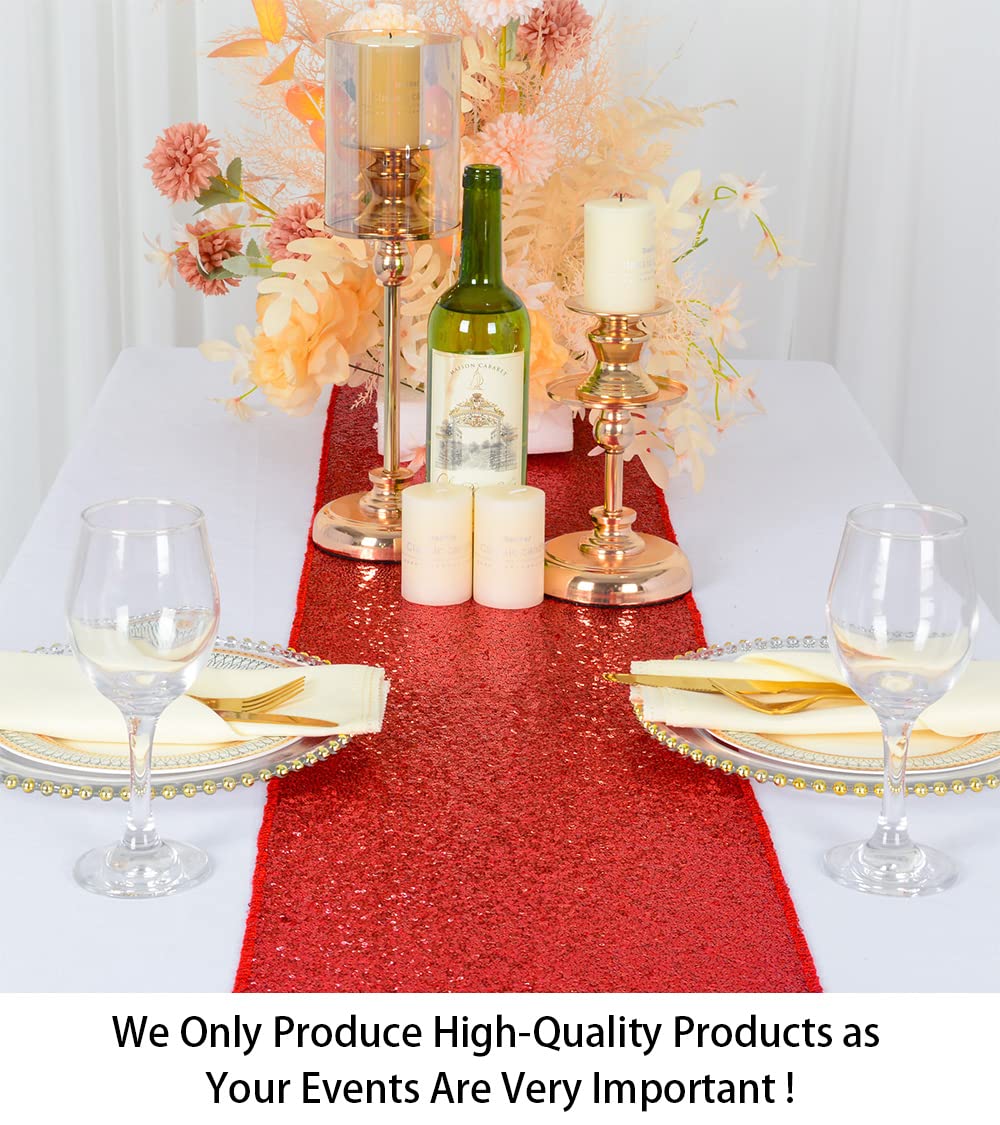 ShinyBeauty 12x108-Inch Red Sequin Table Runner for Weddings, Parties, and Holiday Decor - Elegant Glitter Table Cover for Dining, Buffet, and Event Tables (1PC, 12