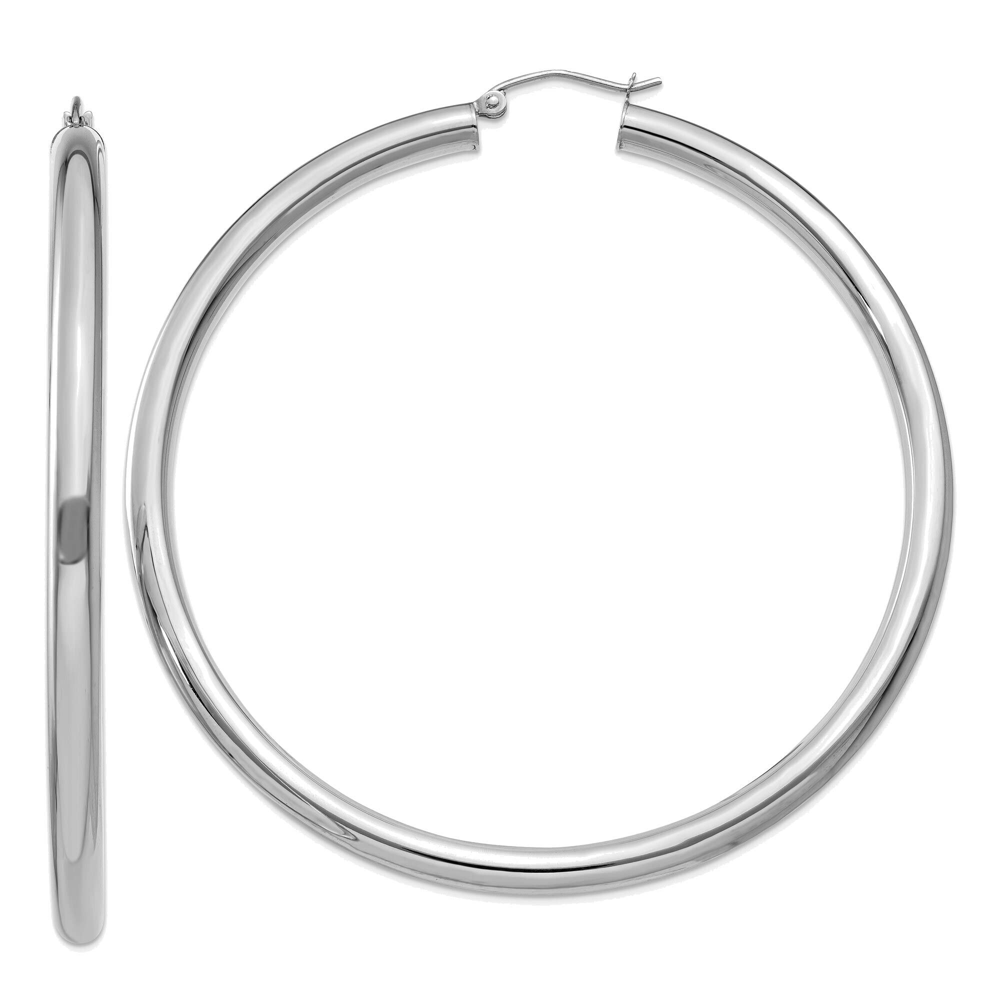 14K White Gold Polished 4mm Lightweight Tube Hoop Earrings for Women - Dainty Everyday Jewelry, Perfect for Work, Date Night & Special Occasions
