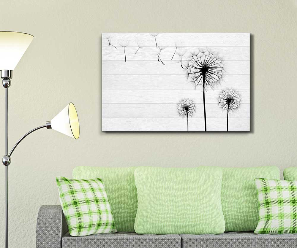 Wall26 - Black Dandelion Silhouette Canvas Art Print on White Wood Panels - 32x48 Inches - Modern Home Decor for Living Room, Bedroom & Office