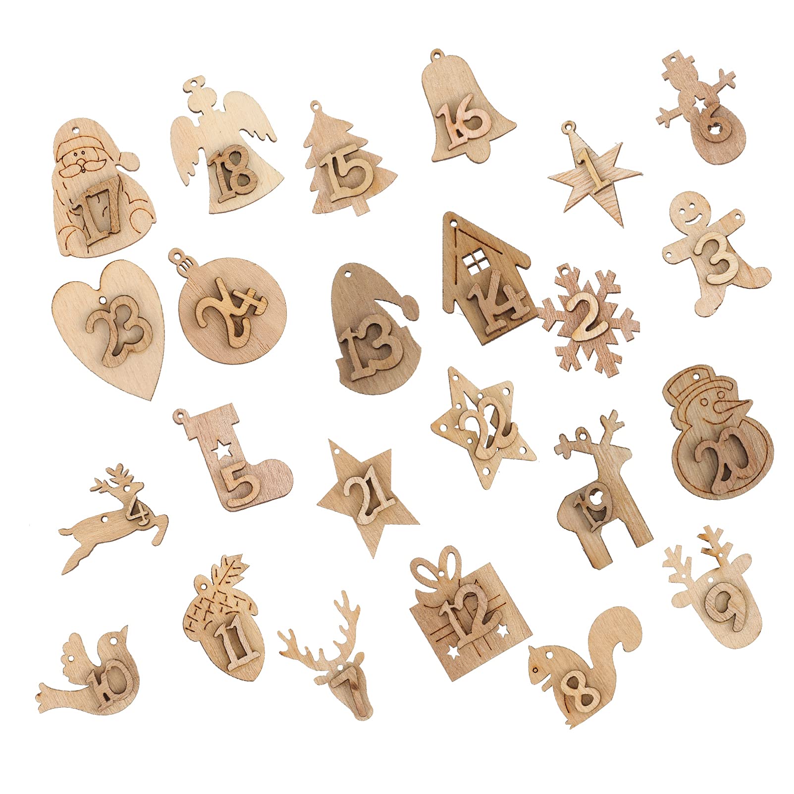 KESYOO Christmas Numbers Tags - 1 Set Wooden Calendar Charms for DIY Crafts, Holiday Decorations & Xmas Tree Ornaments - Perfect for Home, Office & Party Decor