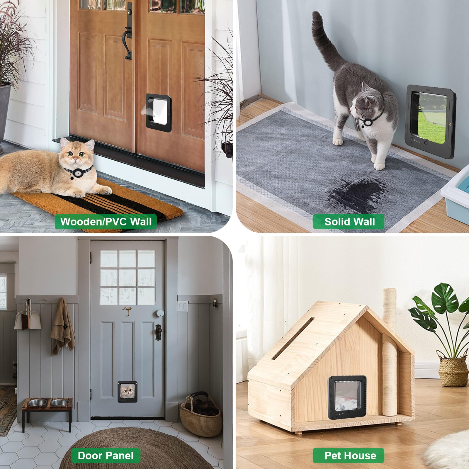Smart RFID Cat Door for Interior & Exterior - Microchip Activated Pet Door with 2 Collar Sensors, Remote Control & 4-Way Locking System | Automatic Cat Flap for Home Security & Pet Safety (Black) | Perfect for Multi-Cat Households & Smart Home Integration