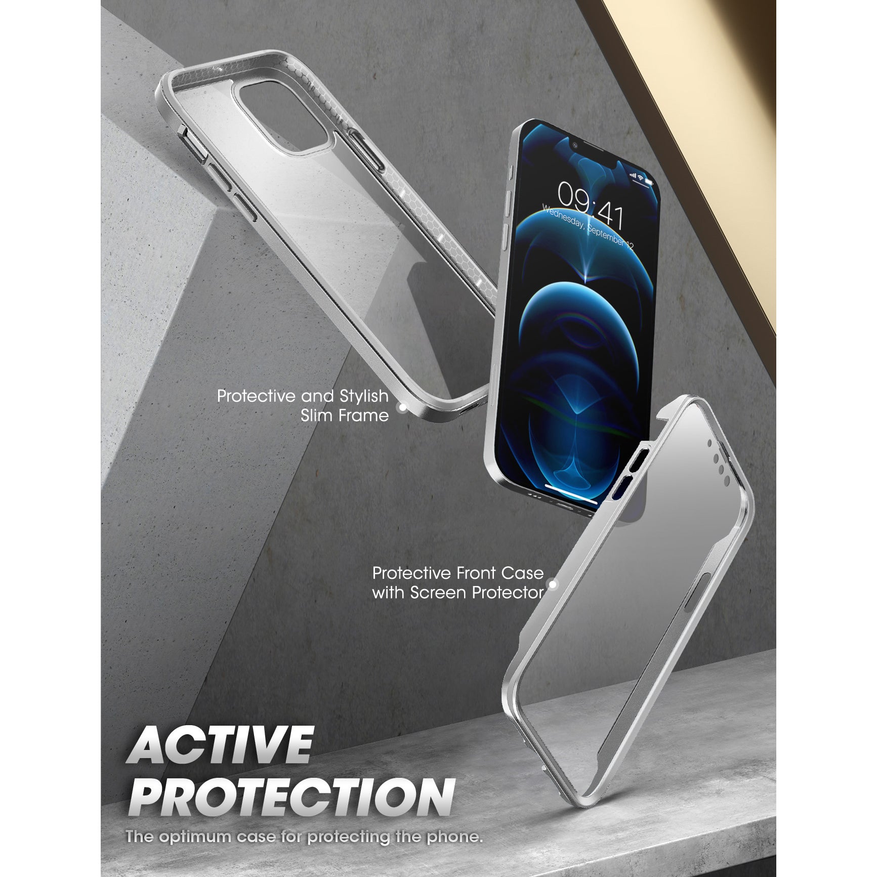 Apple iPhone 13 Pro Max 6.7 Inch Unicorn Beetle Edge Protective Case with Built-in Screen Protector - Clear Silver | Shockproof Slim Cover for Work, Travel & Outdoor Activities