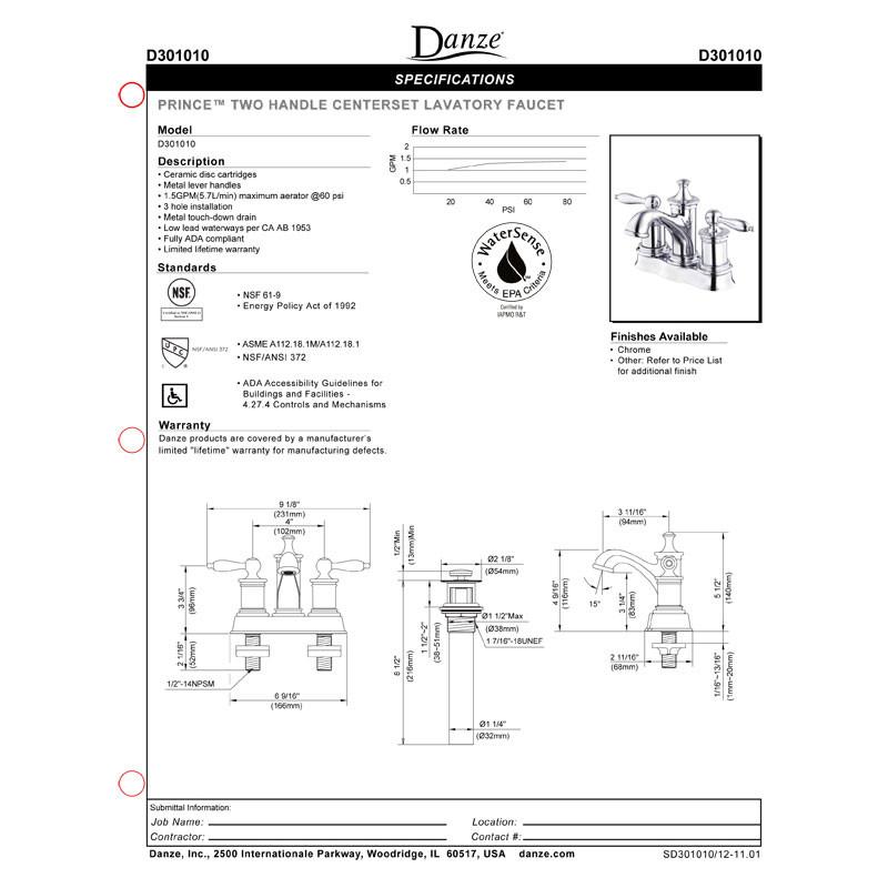 Danze Prince Chrome Centerset Bathroom Sink Faucet with Touch Drain - Modern Water-Saving Faucet for Bathroom Vanity, Powder Room & Guest Bath Installation
