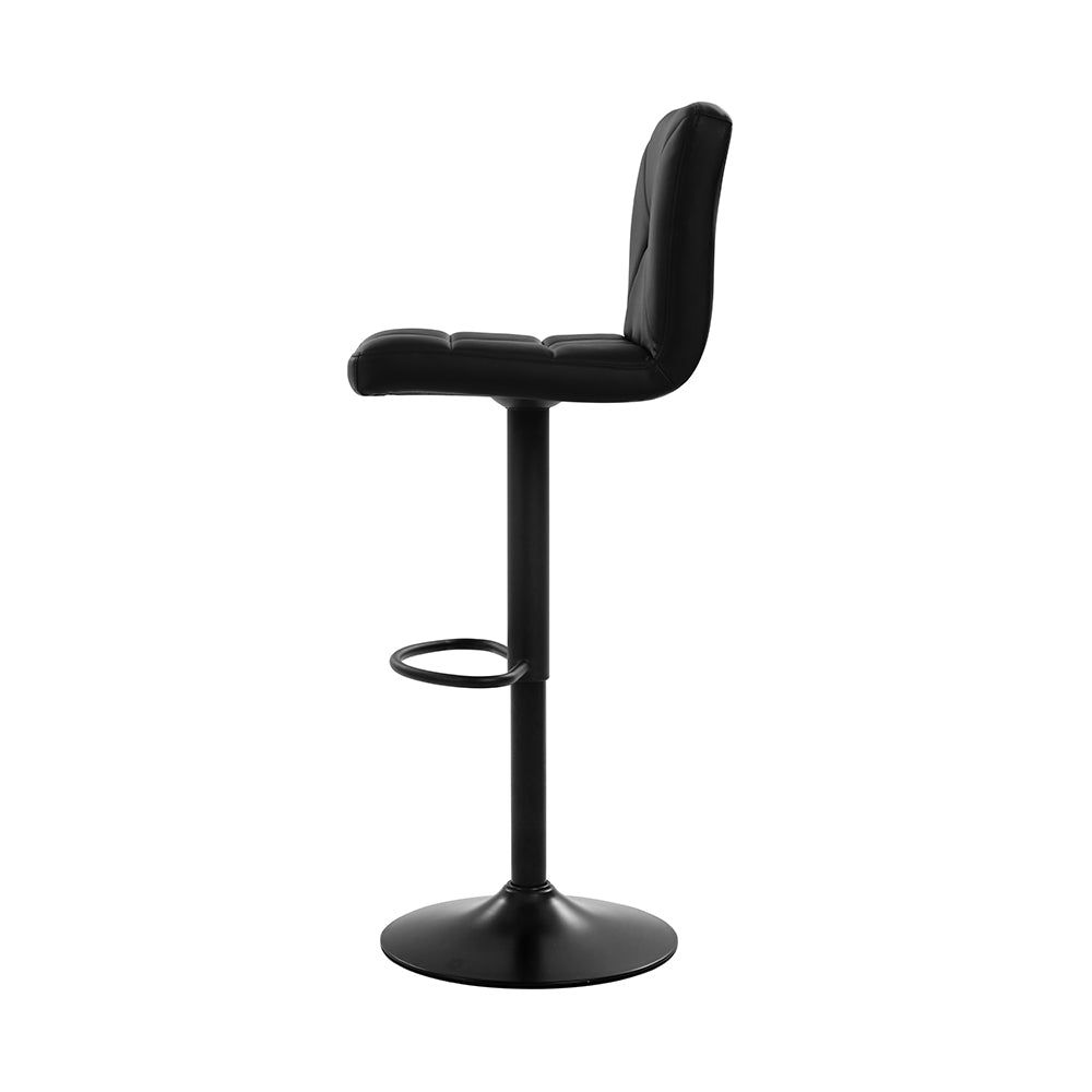 4 Bar Stools with Gas Lift Mechanism - Black Leather Swivel Bar Chairs for Kitchen Island, Breakfast Nook & Home Bar Seating
