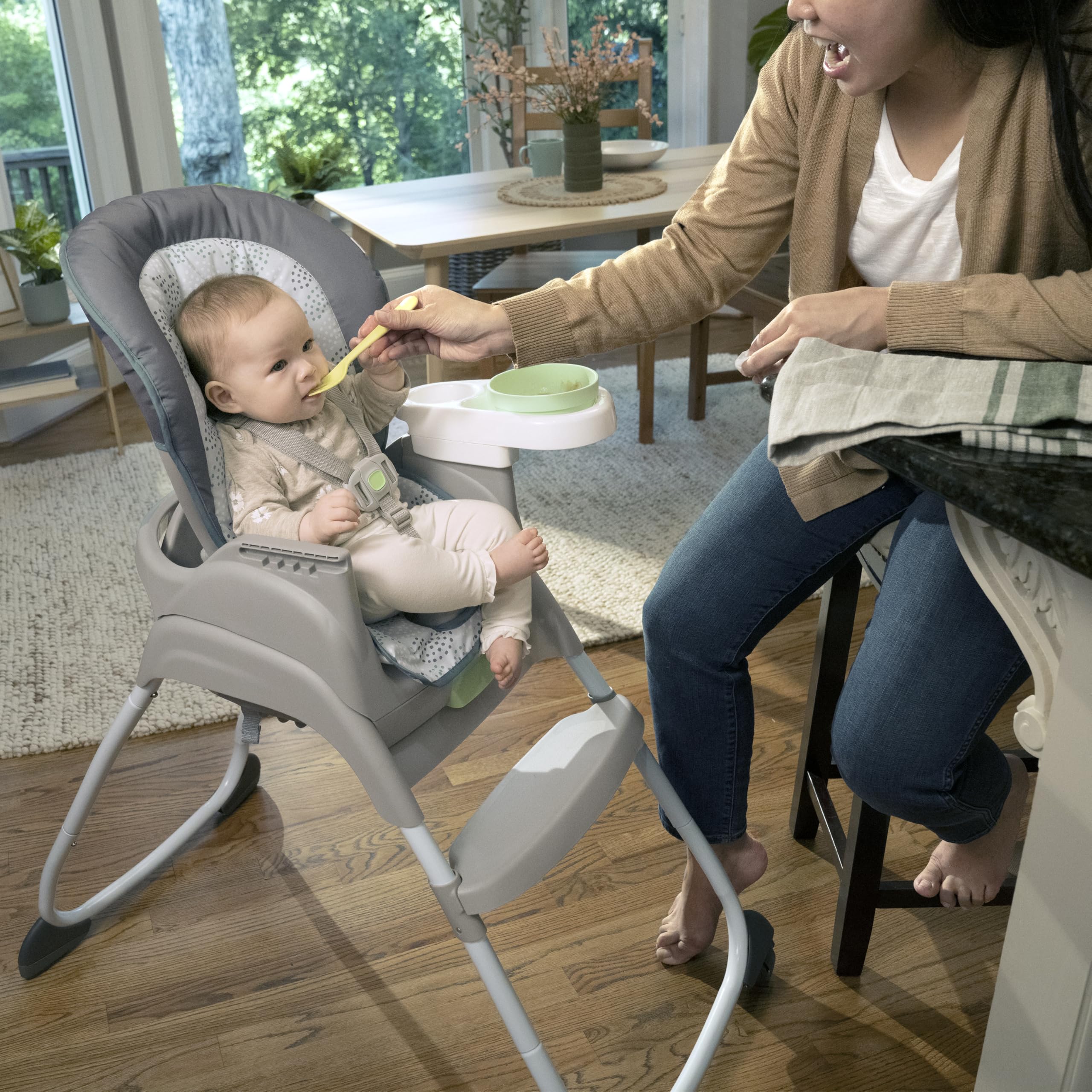 Ingenuity 6-in-1 Convertible High Chair for Babies & Toddlers (0-5 Years) - 6 Adjustable Modes, 2 Dishwasher-Safe Trays, Astro Design (Model 13108) - Perfect for Feeding, Learning & Playtime at Home or Daycare