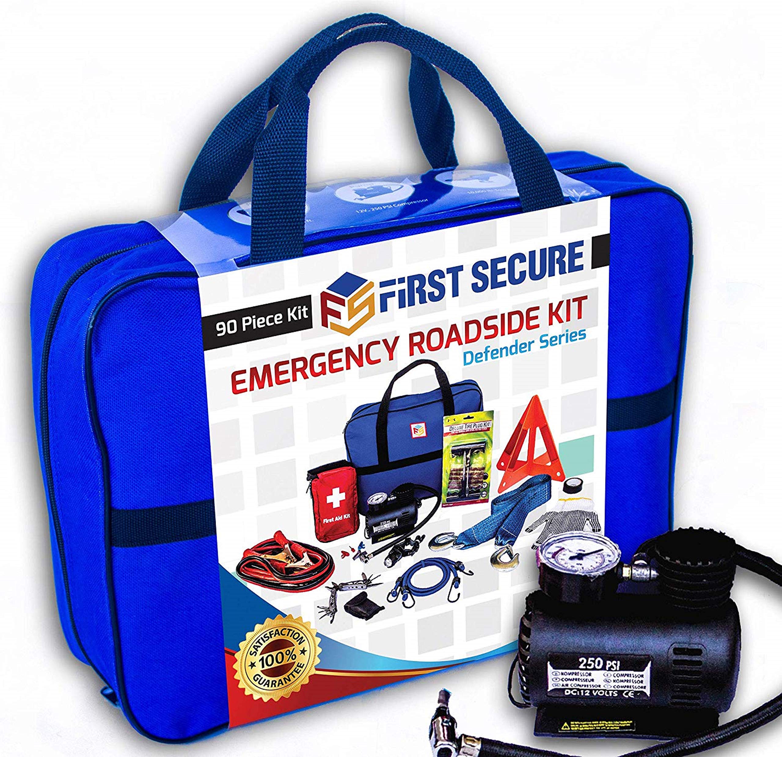 90-Piece Car Emergency Roadside Kit Tool Set with Safety Essentials for Women & Men - Essential Safety & Survival Assistance Kit for Travel, Camping, Road Trips, Trucks & SUVs | Perfect for Roadside Emergencies, Vehicle Breakdowns & Outdoor Adventures