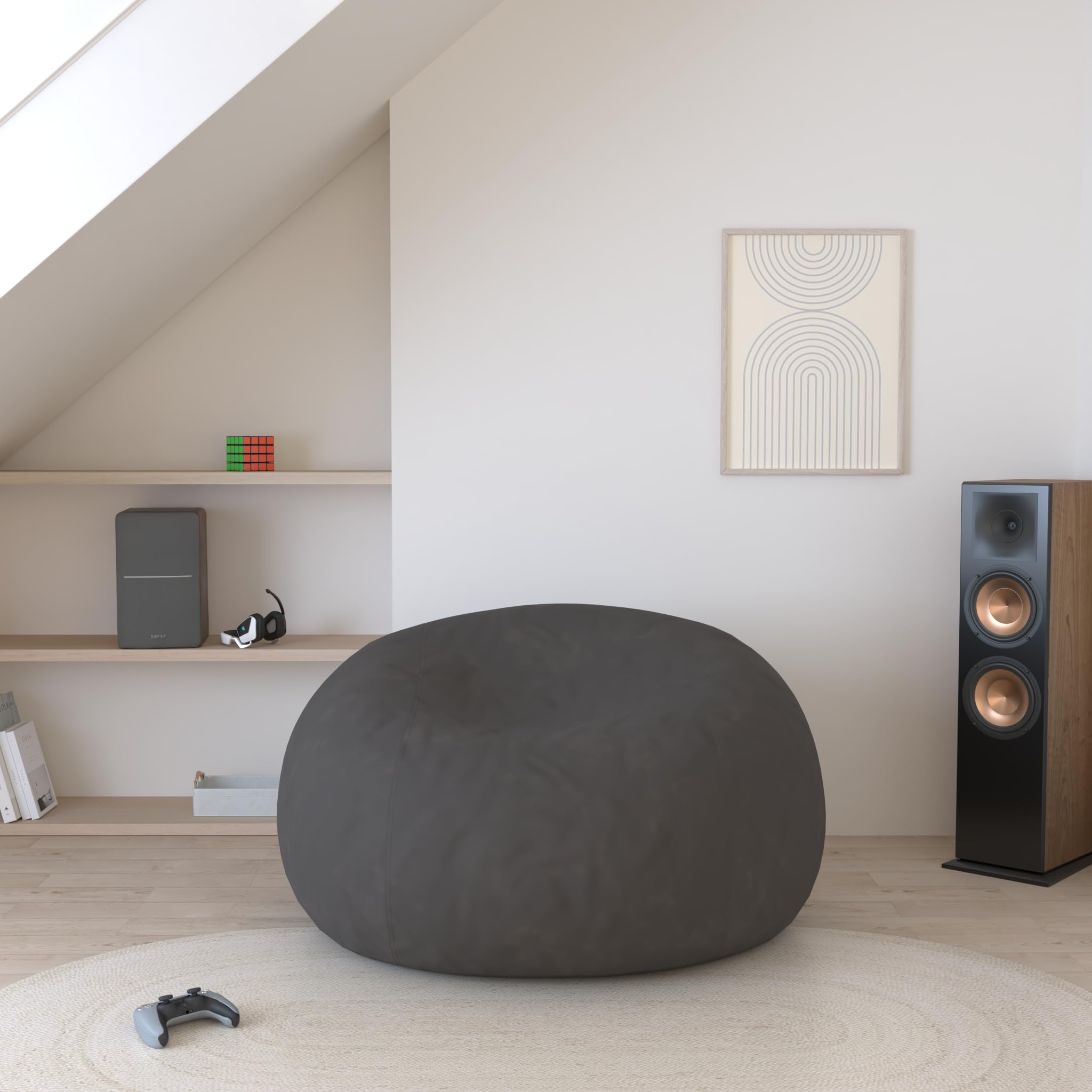 Premium Memory Foam Bean Bag Chair - Ultra Soft Charcoal Furry Cover for Adults & Teens - Perfect for Gaming, Lounging, Movie Nights & Dorm Rooms