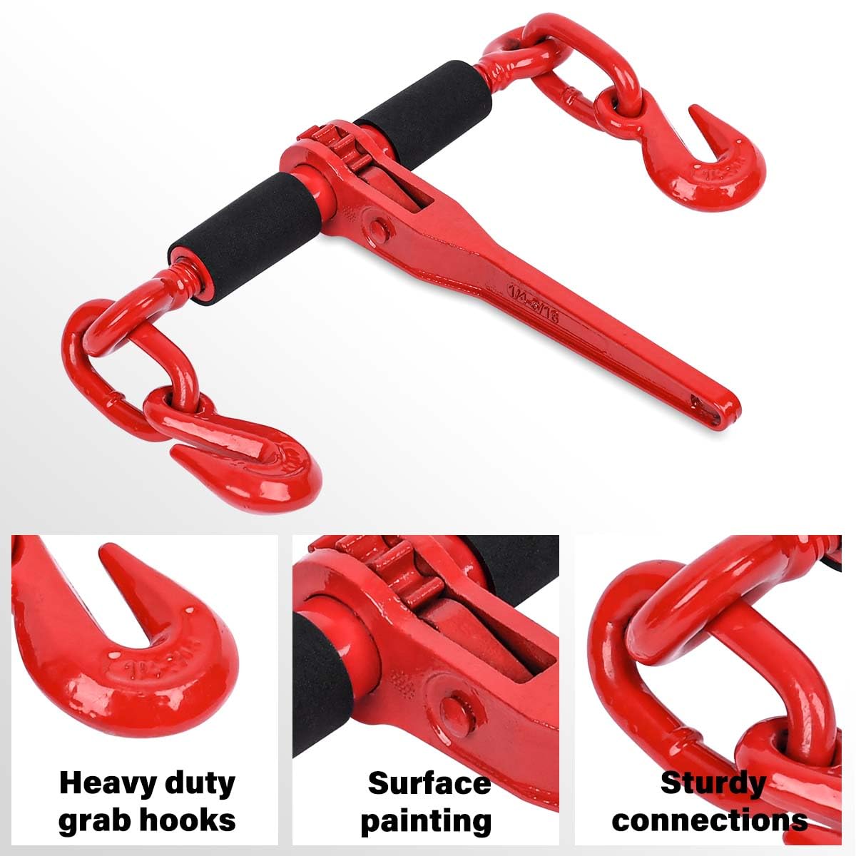 1/4''-5/16'' G80 Ratchet Load Binder Kit with 20ft Transport Chain & Hook - 3,300lbs Working Load for Tie Down, Towing, Cargo Securing & Trucking Applications