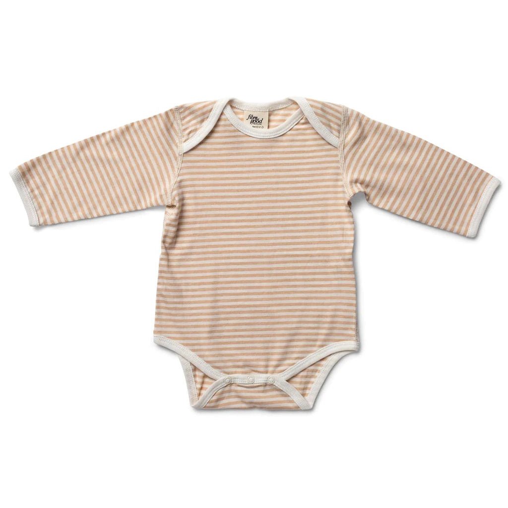 Brown & Natural Jersey Striped Long Sleeve Bodysuit for Women - Comfortable Stretchy Fashion Top for Layering or Casual Wear