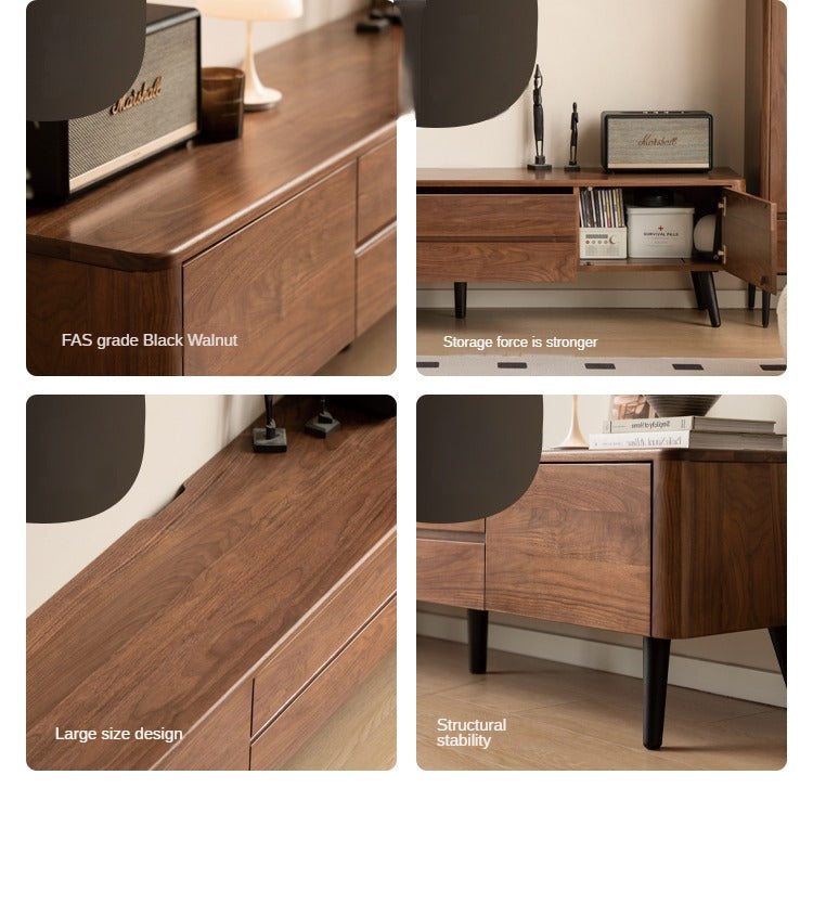Black Walnut Solid Wood TV Stand - Modern Minimalist Entertainment Center for Living Room, Bedroom & Home Theater