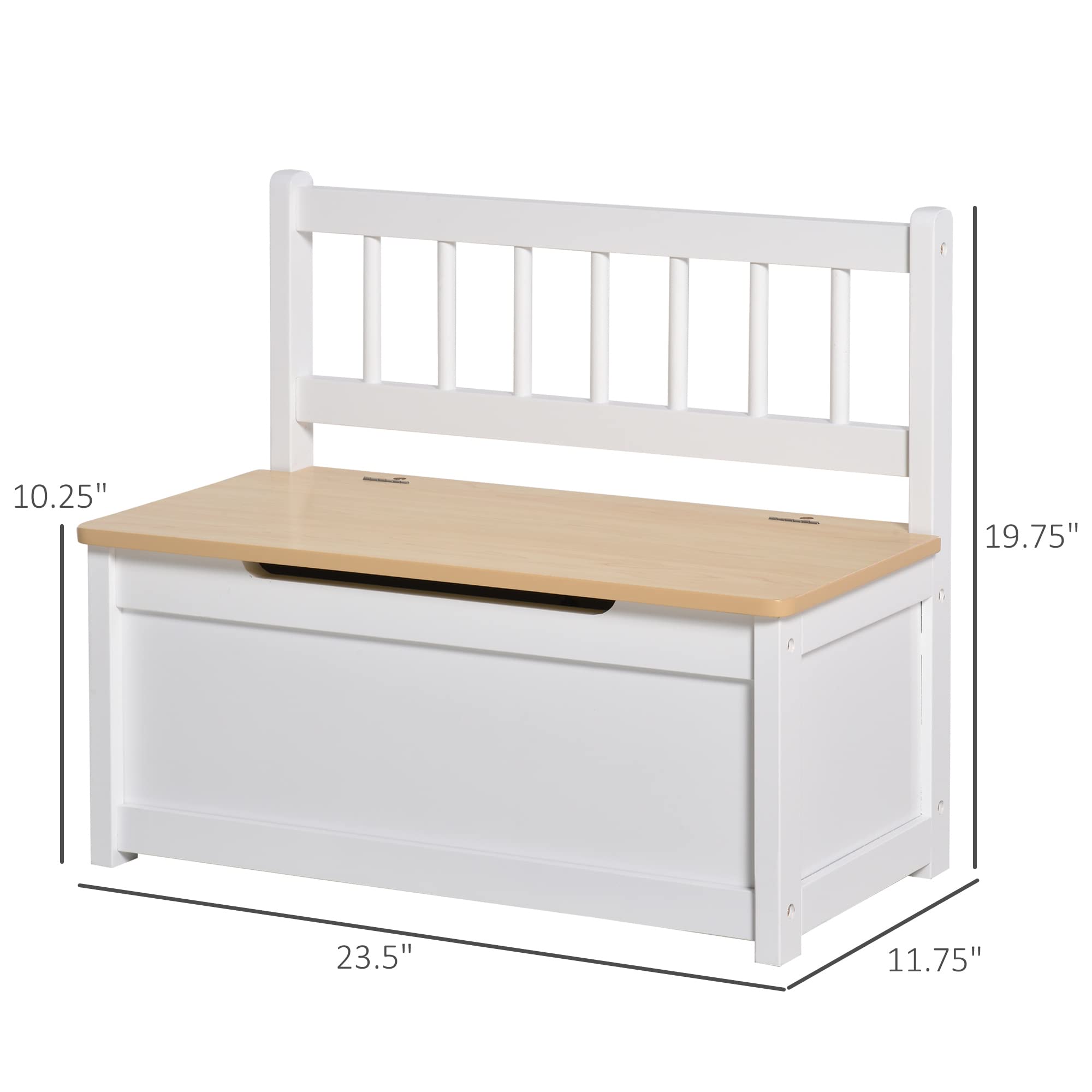 Qaba White Toddler Toy Storage Bench - 27L Large Capacity Kids Organizer with Seat, Playroom & Bedroom Furniture for Toys, Books & Clothes | Perfect for Toddler Play Areas, Daycare Centers & Home Organization