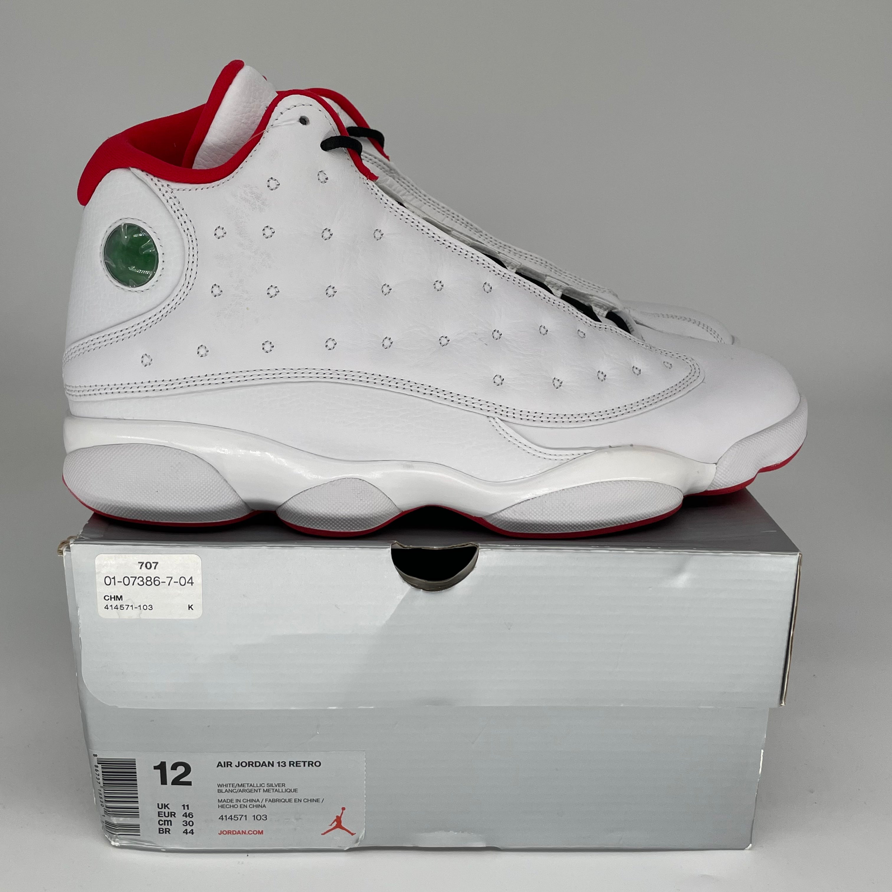 Original Air Jordan 13 Alternate 'History of Flight' Basketball Shoes - Size 12 (414571-103) White/Black for Men - Perfect for NBA Games, Streetwear & Sneaker Collectors
