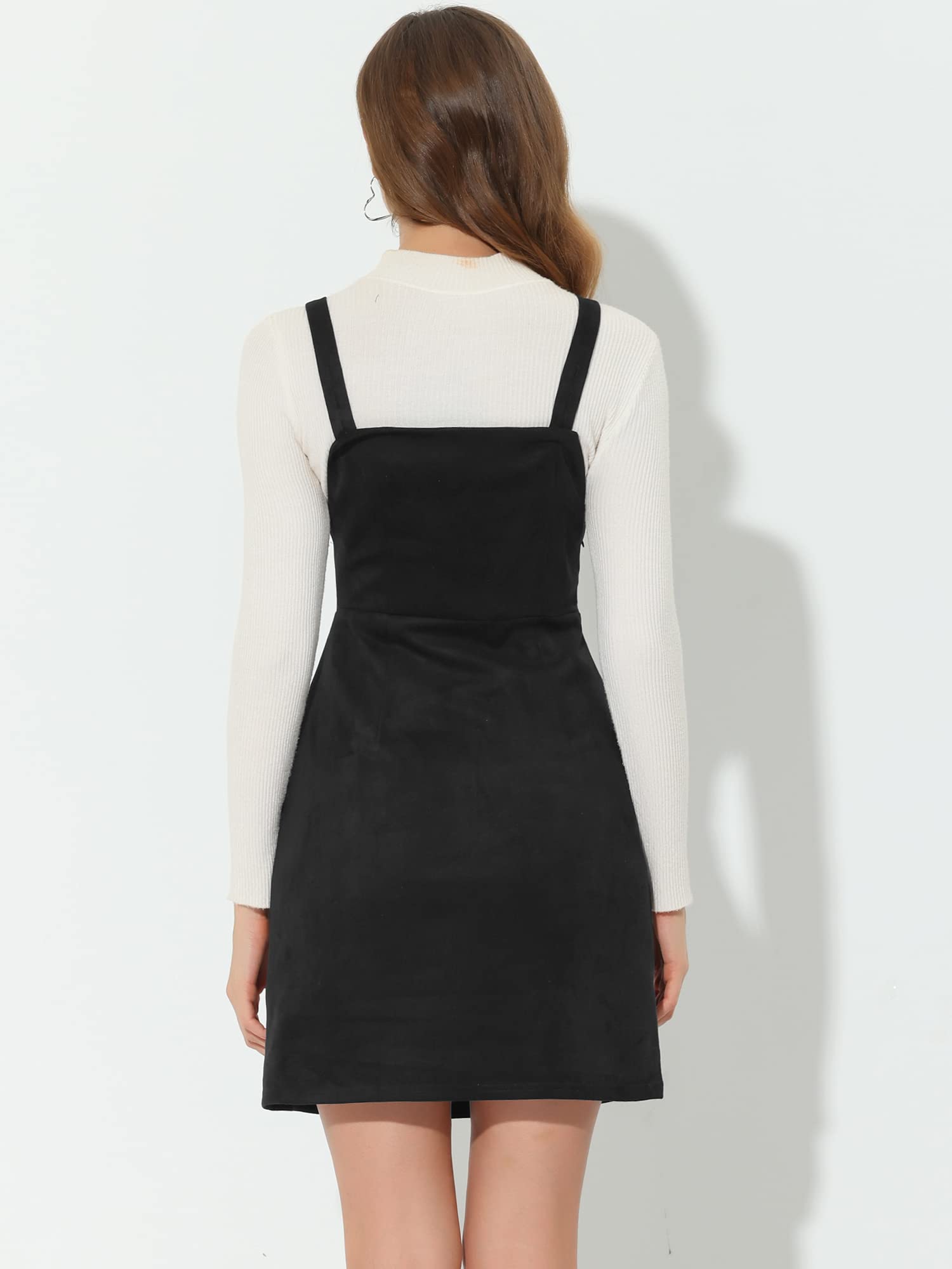 Allegra K Women's Faux Suede A-Line Pinafore Dress with Front Zipper - Stylish Jumpsuit for Casual Outings, Work, and Date Nights